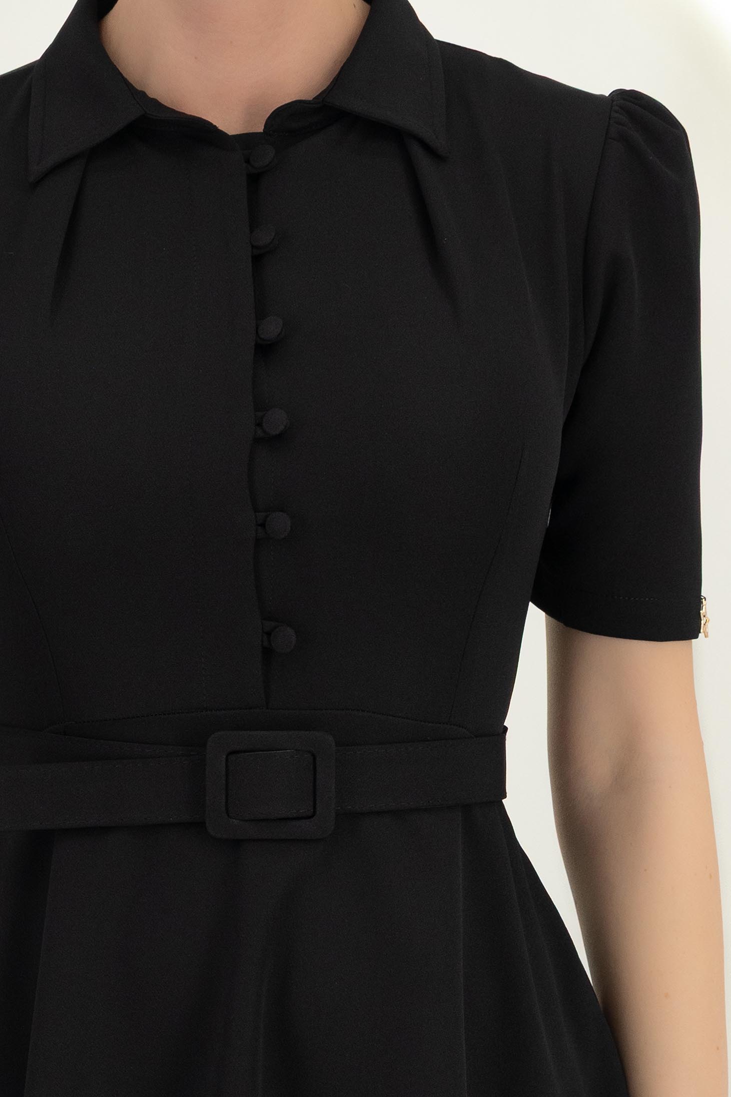 Rochie din stofa neagra midi in clos cu accesoriu tip curea- StarShinerS 5 - StarShinerS.ro