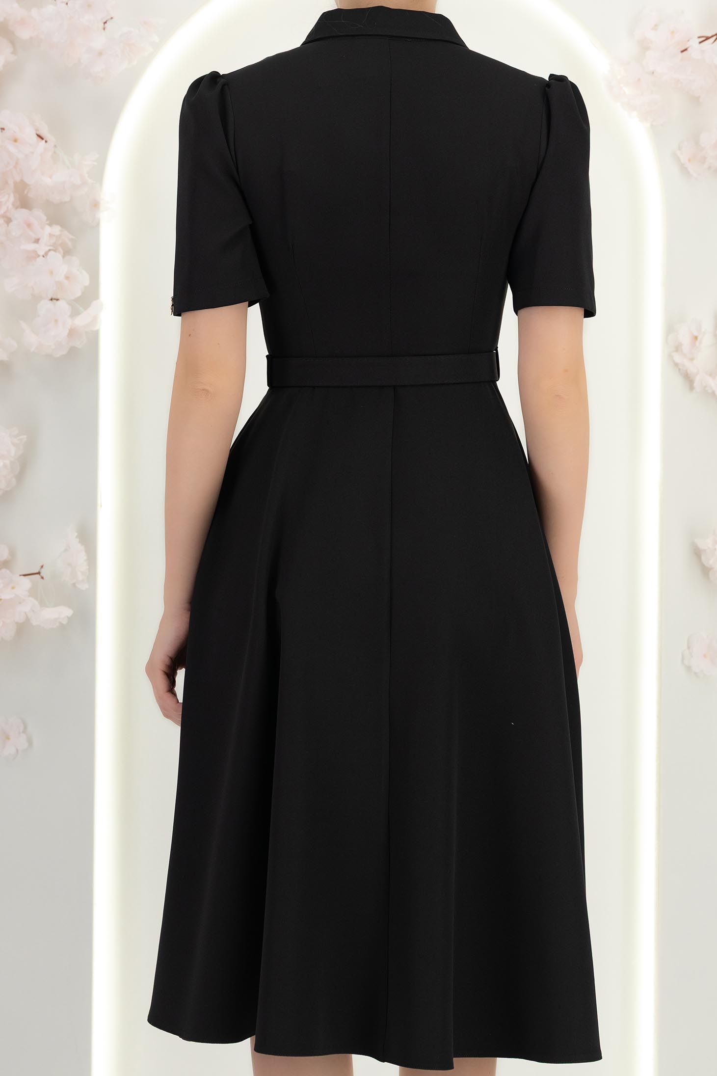 Rochie din stofa neagra midi in clos cu accesoriu tip curea- StarShinerS 7 - StarShinerS.ro