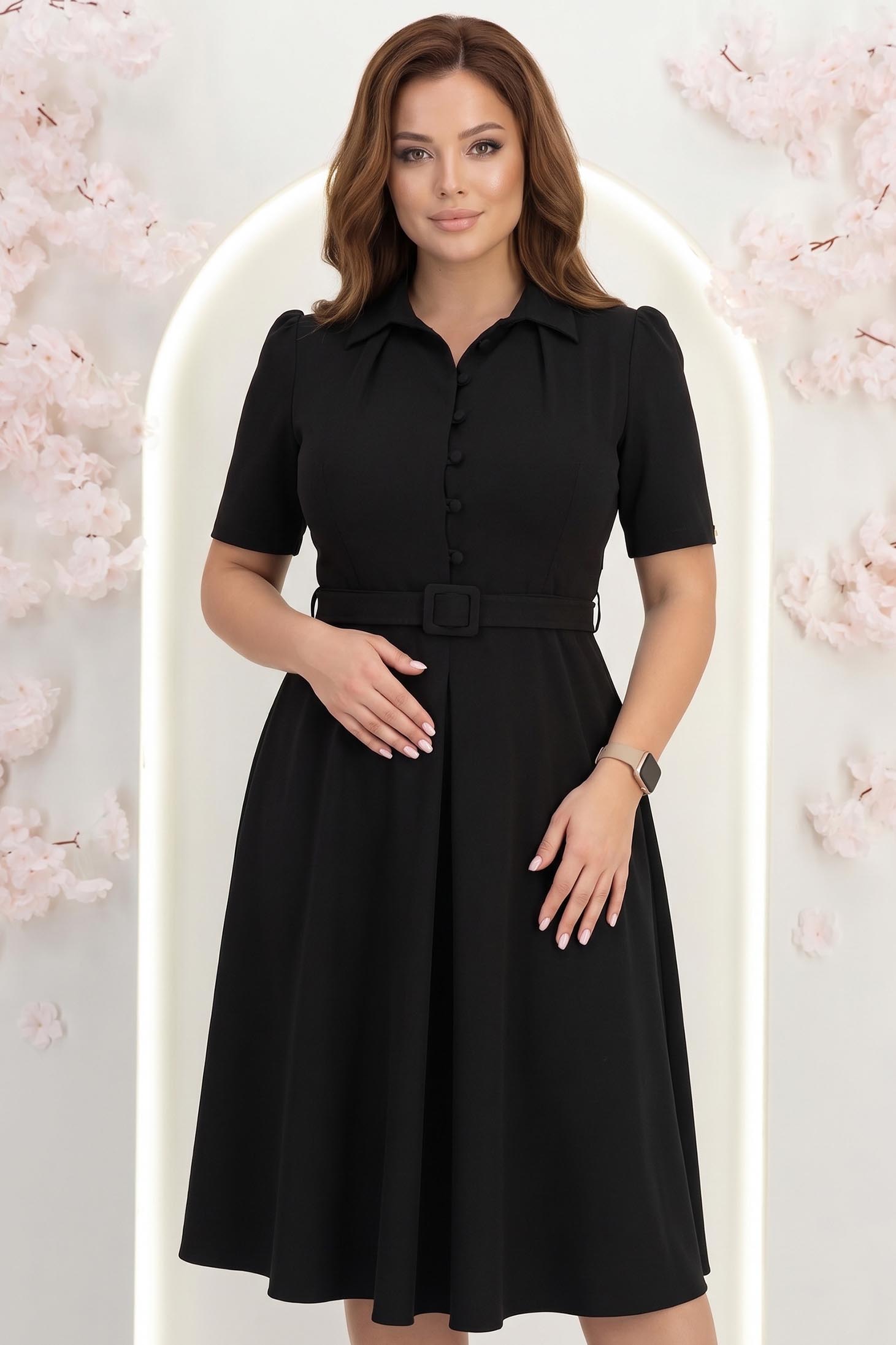 Rochie din stofa neagra midi in clos cu accesoriu tip curea- StarShinerS 1 - StarShinerS.ro
