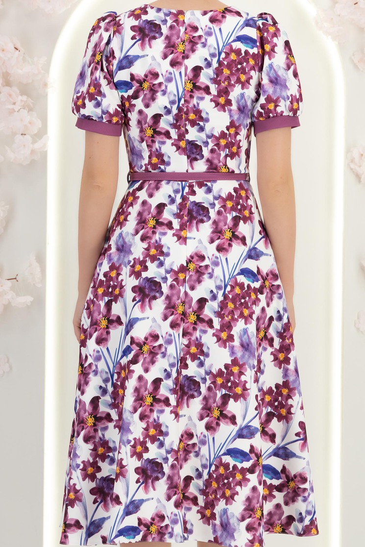 Rochie din stofa mov midi in clos cu accesoriu tip curea si brosa florala - StarShinerS 7 - StarShinerS.ro