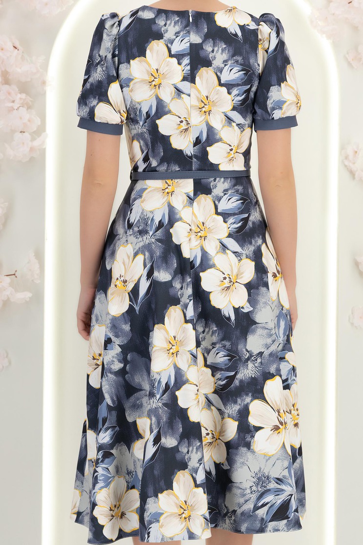 Rochie din stofa gri midi in clos cu accesoriu tip curea si brosa florala - StarShinerS 6 - StarShinerS.ro