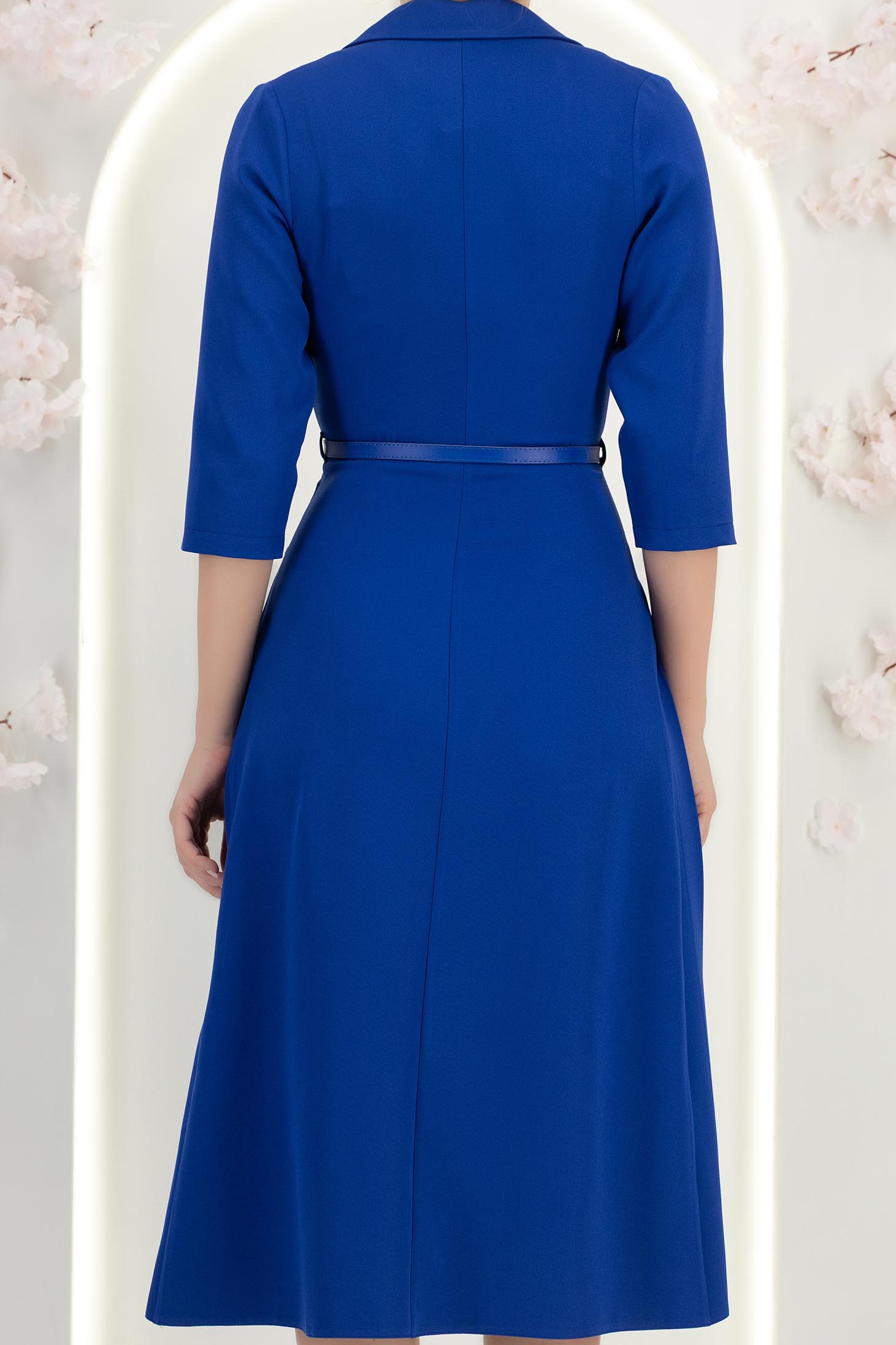 Rochie din stofa albastra midi in clos cu pliuri de material si curea- StarShinerS 7 - StarShinerS.ro