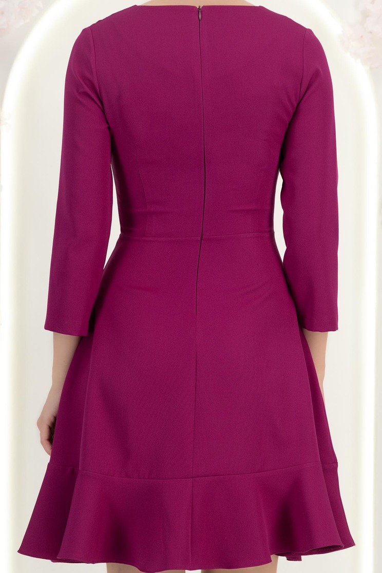 Rochie din stofa zmeura scurta in clos cu volanas la baza fustei- StarShinerS 7 - StarShinerS.ro