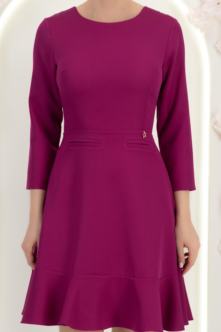 Rochie din stofa zmeura scurta in clos cu volanas la baza fustei- StarShinerS 6 - StarShinerS.ro