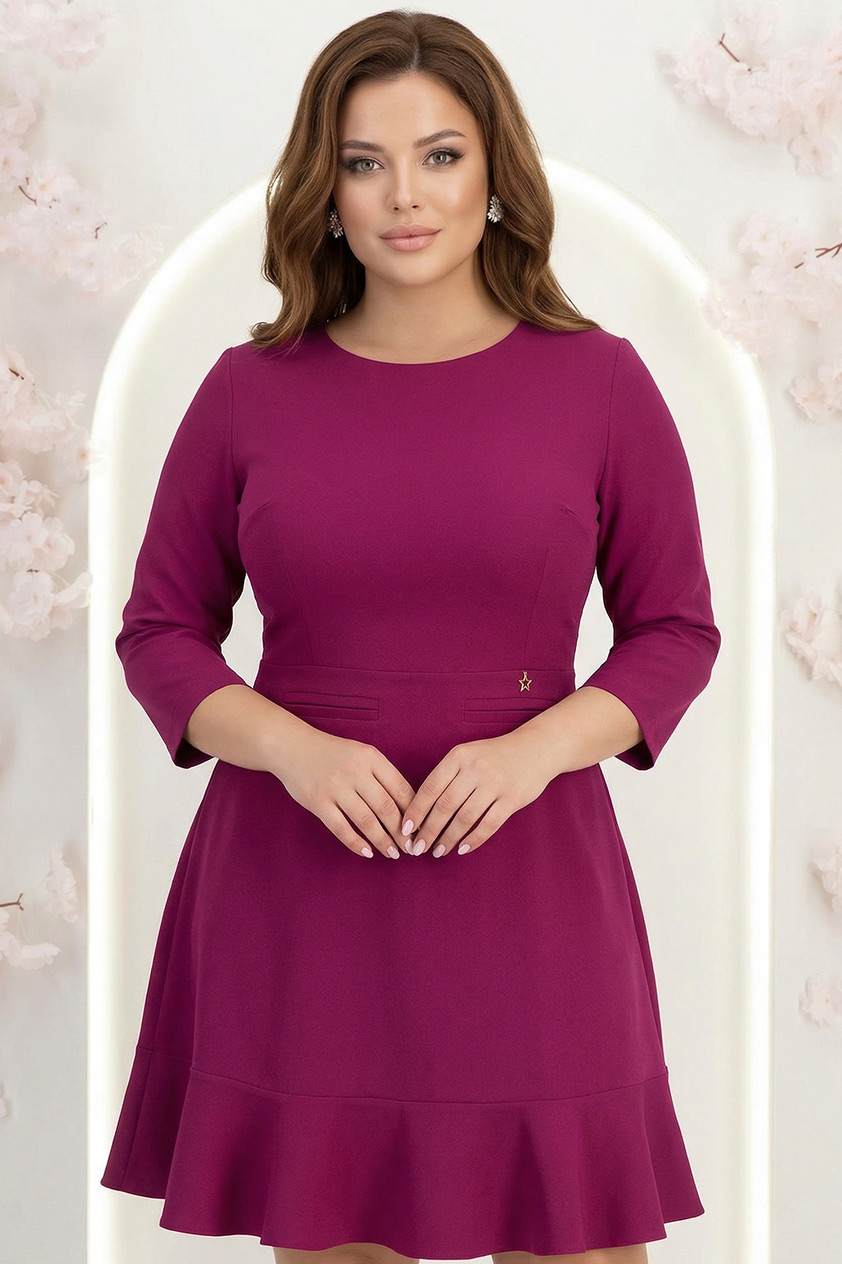 Rochie din stofa zmeura scurta in clos cu volanas la baza fustei- StarShinerS 1 - StarShinerS.ro