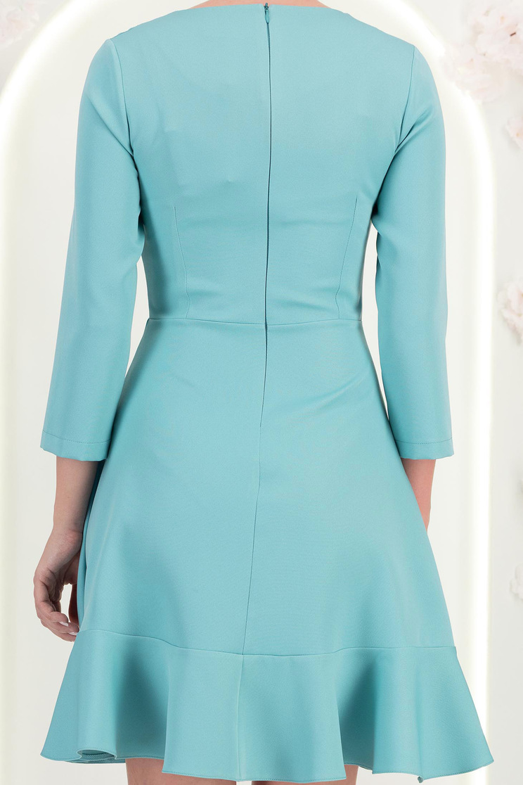 Rochie din stofa turcoaz scurta in clos cu volanas la baza fustei- StarShinerS 6 - StarShinerS.ro