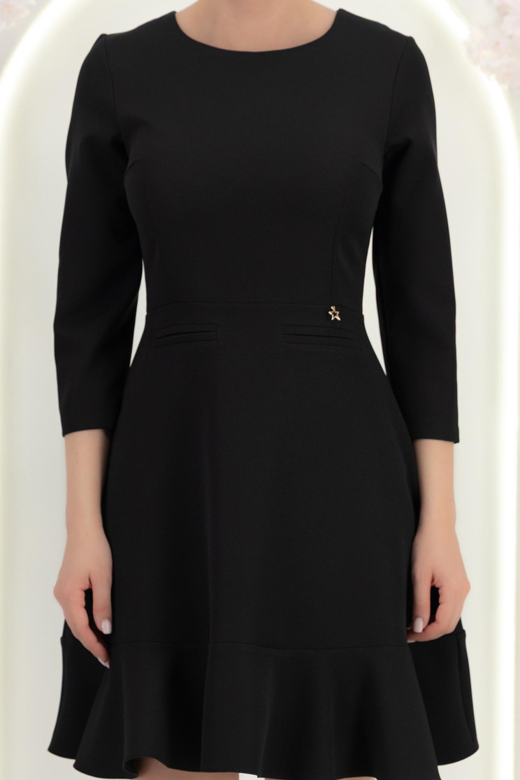 Rochie din stofa neagra scurta in clos cu volanas la baza fustei- StarShinerS 5 - StarShinerS.ro