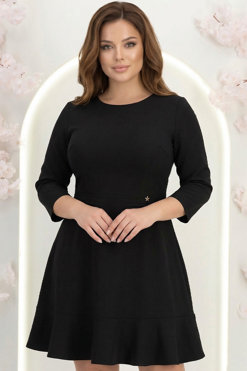 Rochie din stofa neagra scurta in clos cu volanas la baza fustei- StarShinerS 1 - StarShinerS.ro