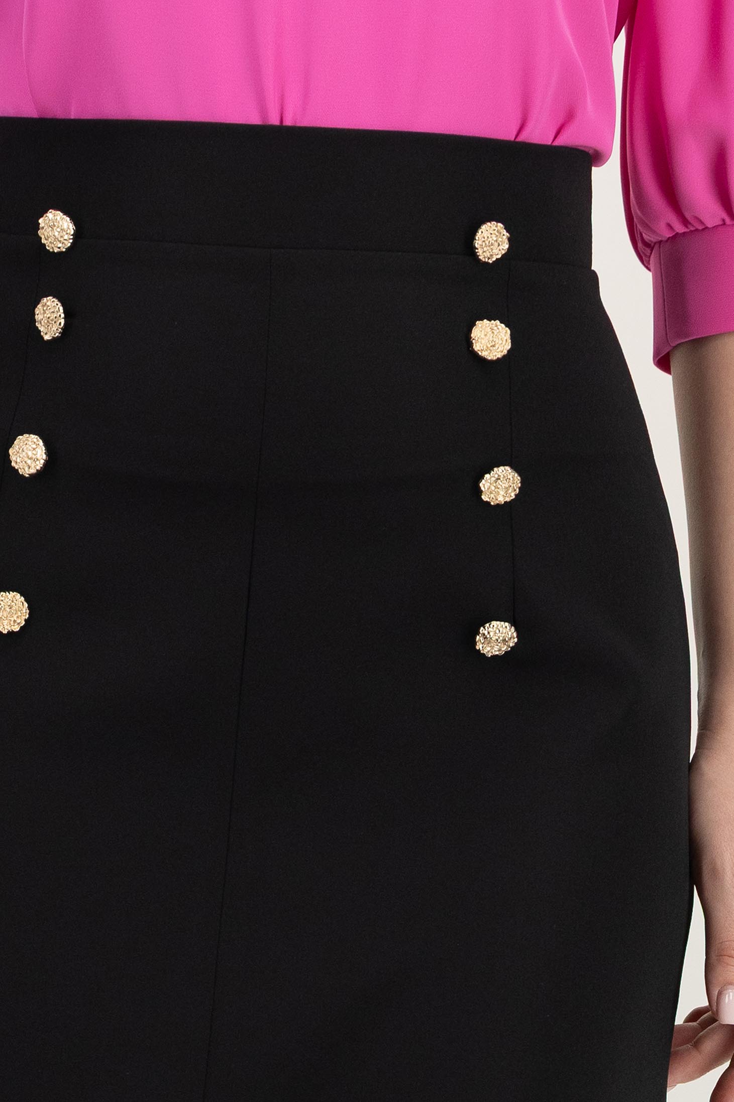 Fusta din stofa neagra midi in clini cu nasturi decorativi aurii - StarShinerS 6 - StarShinerS.ro