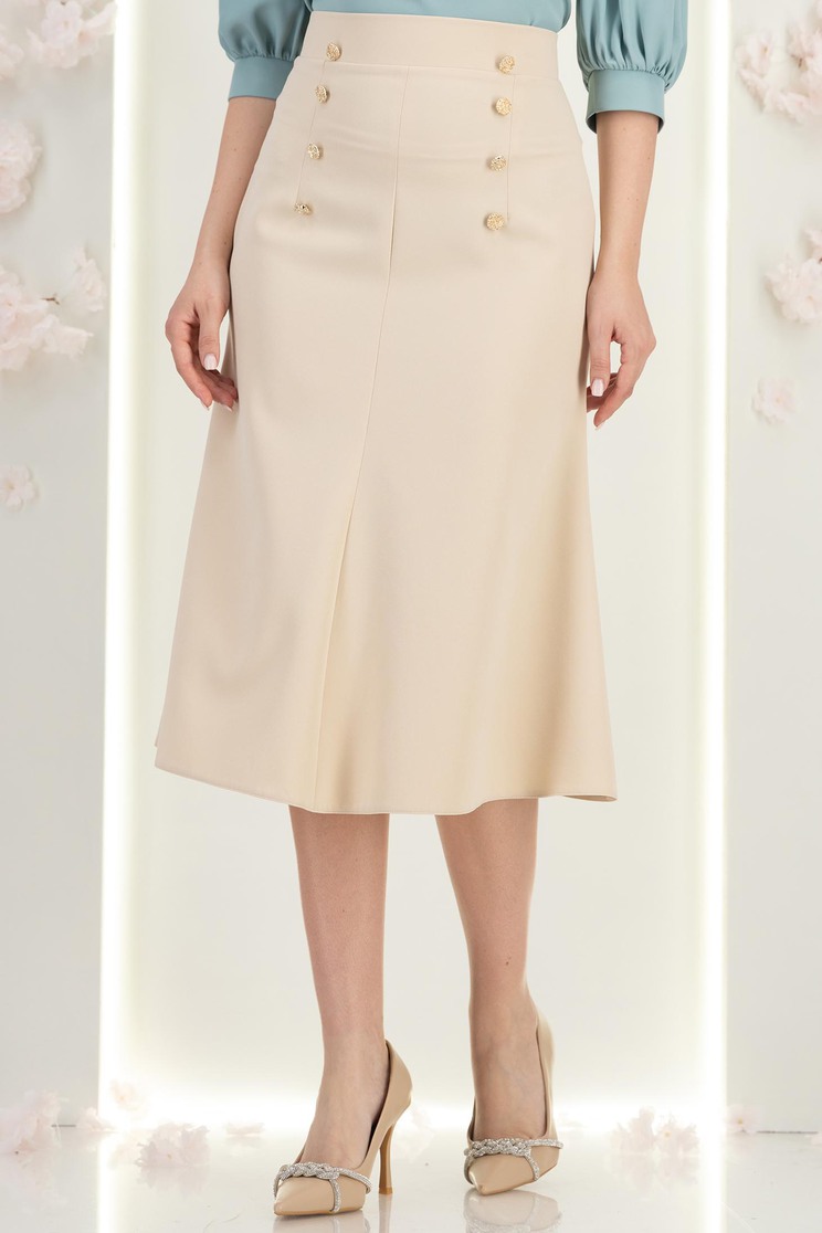 Fusta din stofa crem midi in clini cu nasturi decorativi aurii - StarShinerS 4 - StarShinerS.ro