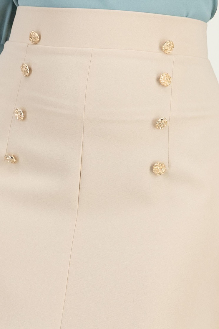 Fusta din stofa crem midi in clini cu nasturi decorativi aurii - StarShinerS 6 - StarShinerS.ro