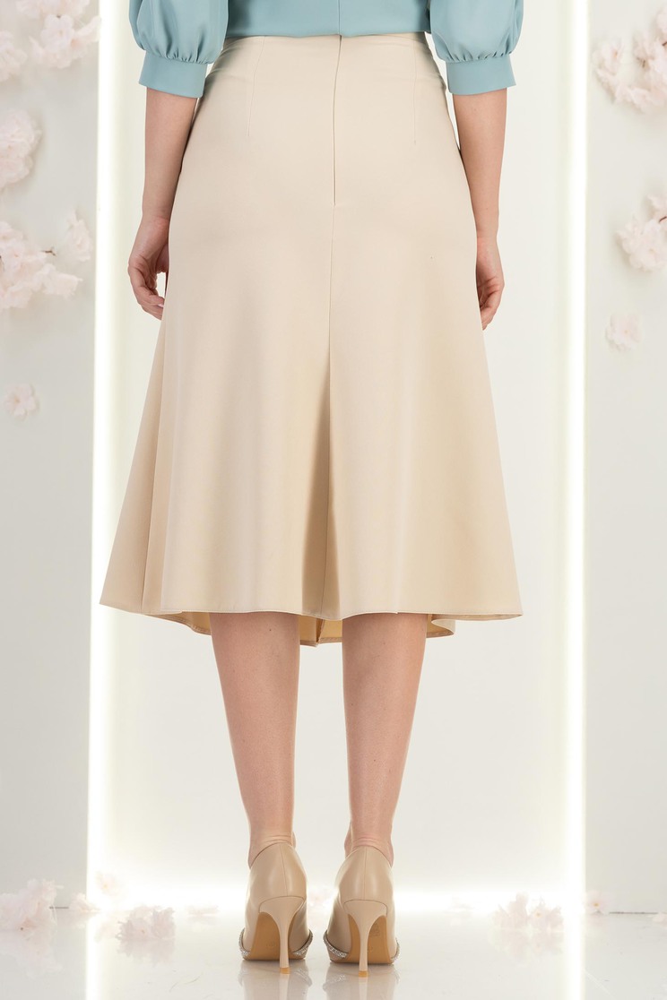 Fusta din stofa crem midi in clini cu nasturi decorativi aurii - StarShinerS 5 - StarShinerS.ro