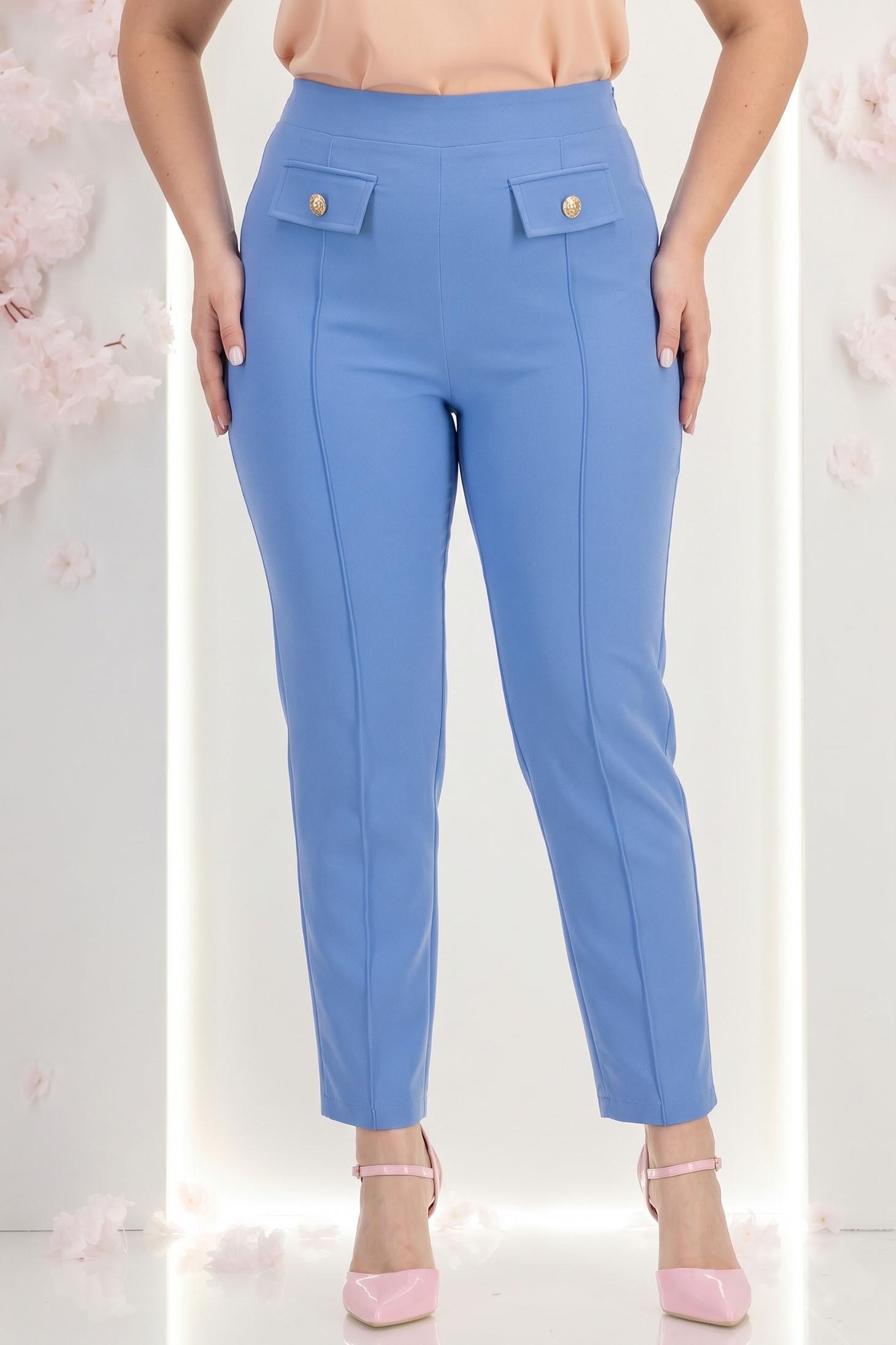 Pantaloni din stofa albastri deschis cu talie inalta conici cu buzunare false - StarShinerS 2 - StarShinerS.ro