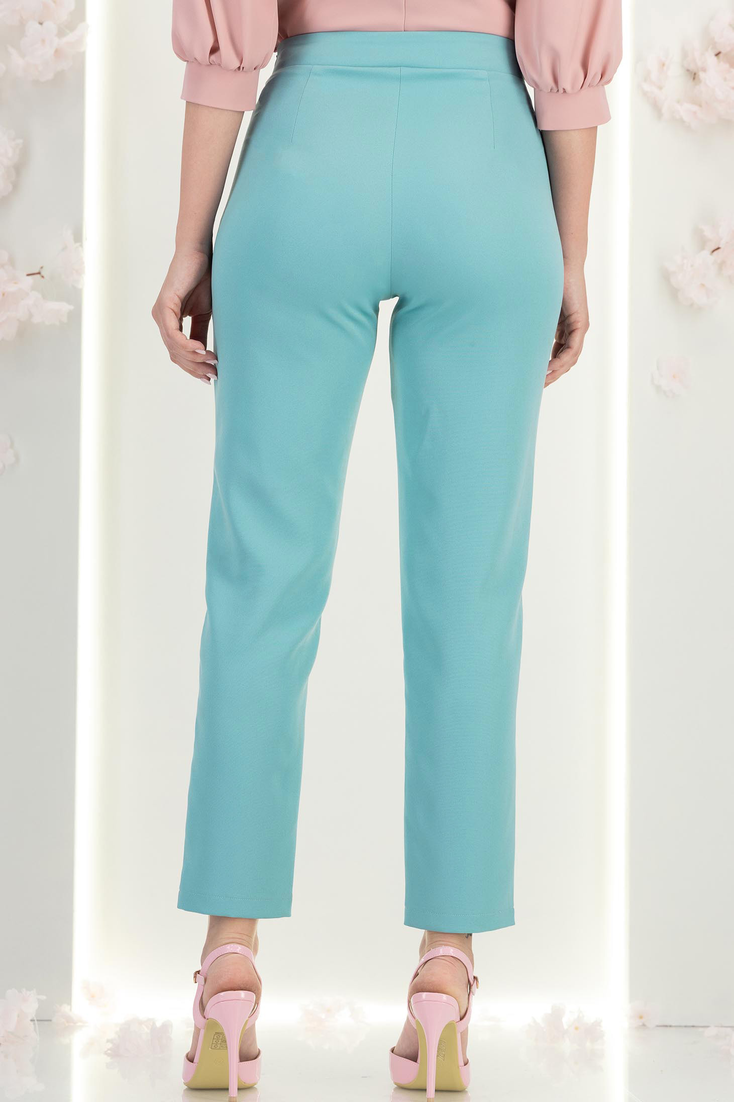 Pantaloni din stofa turcoaz cu talie inalta conici cu buzunare false - StarShinerS 5 - StarShinerS.ro