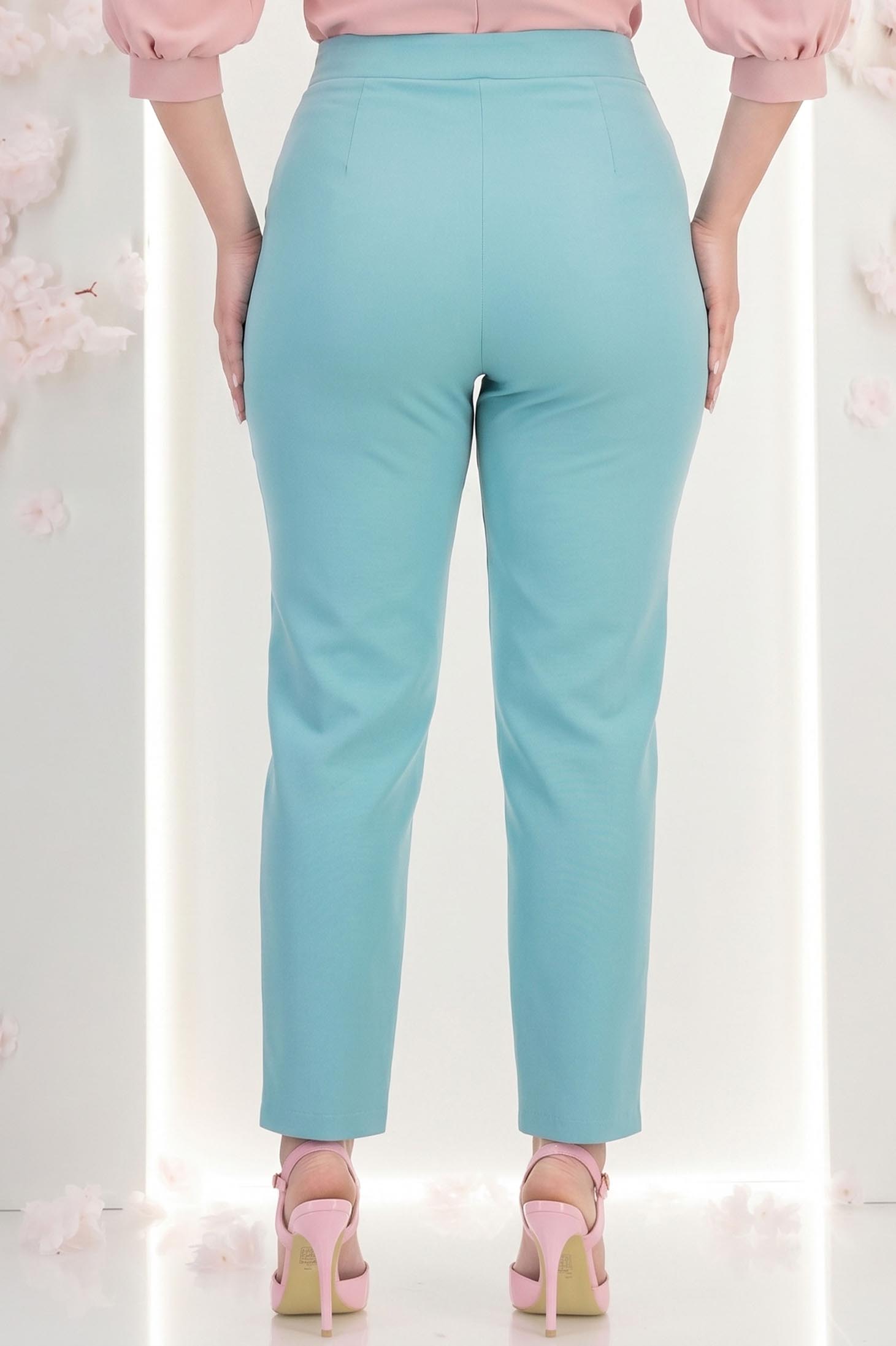 Pantaloni din stofa turcoaz cu talie inalta conici cu buzunare false - StarShinerS 3 - StarShinerS.ro