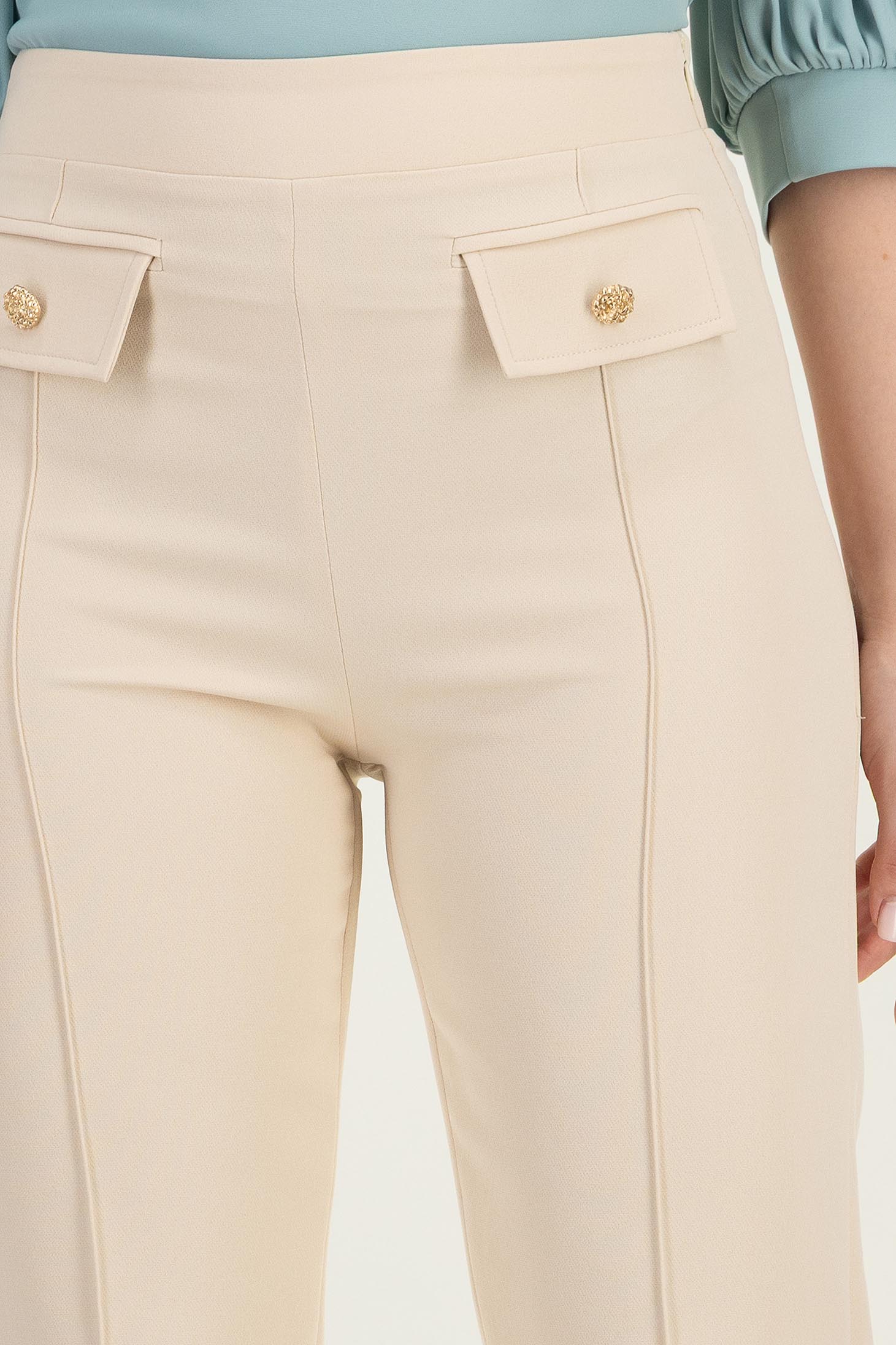 Pantaloni din stofa crem cu talie inalta conici cu buzunare false - StarShinerS 5 - StarShinerS.ro