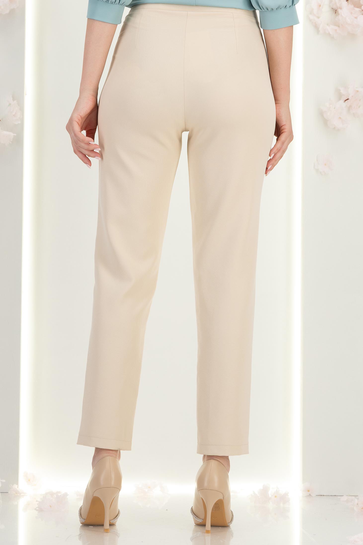 Pantaloni din stofa crem cu talie inalta conici cu buzunare false - StarShinerS 4 - StarShinerS.ro