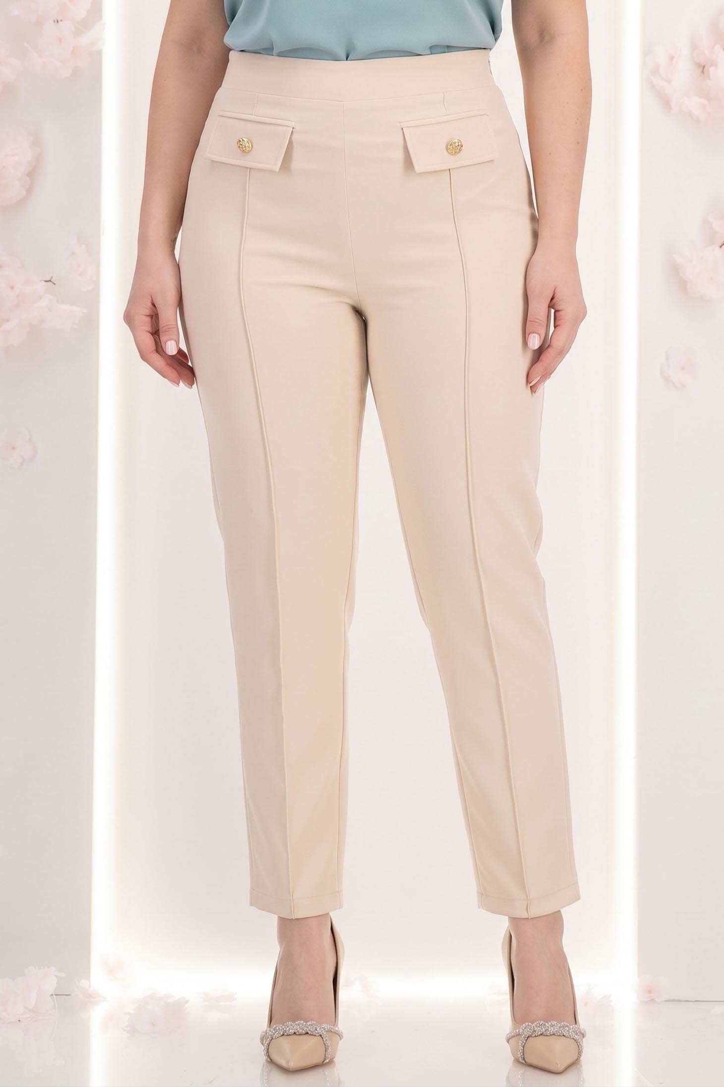 Pantaloni din stofa crem cu talie inalta conici cu buzunare false - StarShinerS 2 - StarShinerS.ro
