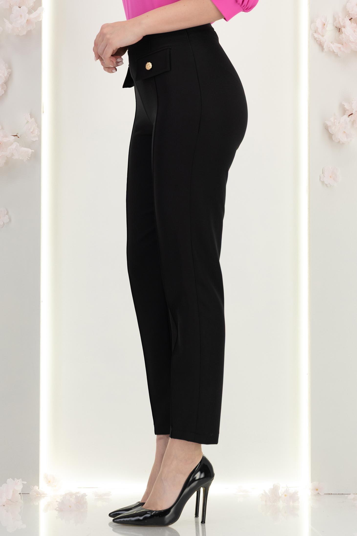 Pantaloni din stofa negri cu talie inalta conici cu buzunare false - StarShinerS 3 - StarShinerS.ro