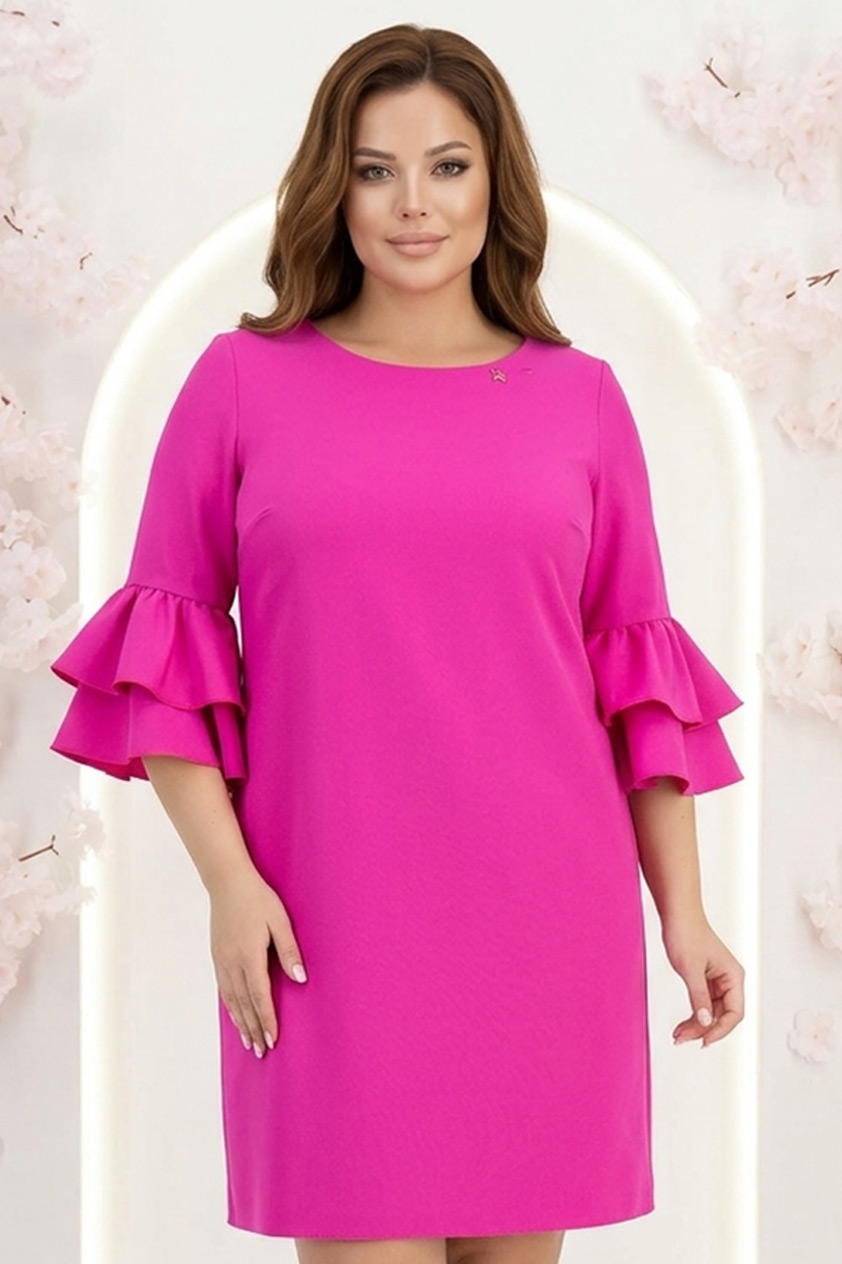 Rochie din stofa fuchsia scurta cu croi larg si mâneci tip clopot - StarShinerS 1 - StarShinerS.ro