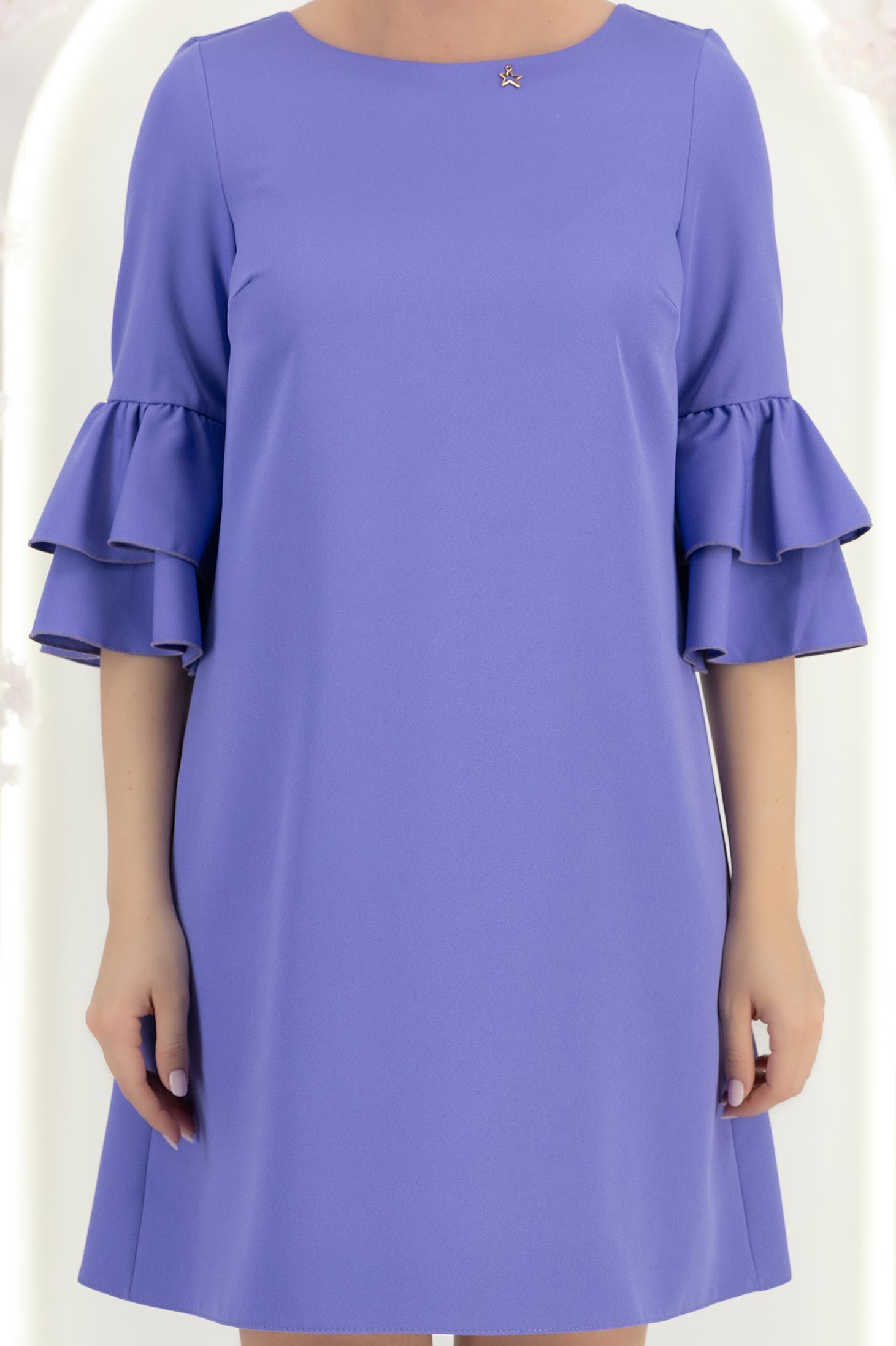 Rochie din stofa mov scurta cu croi larg si mâneci tip clopot - StarShinerS 6 - StarShinerS.ro