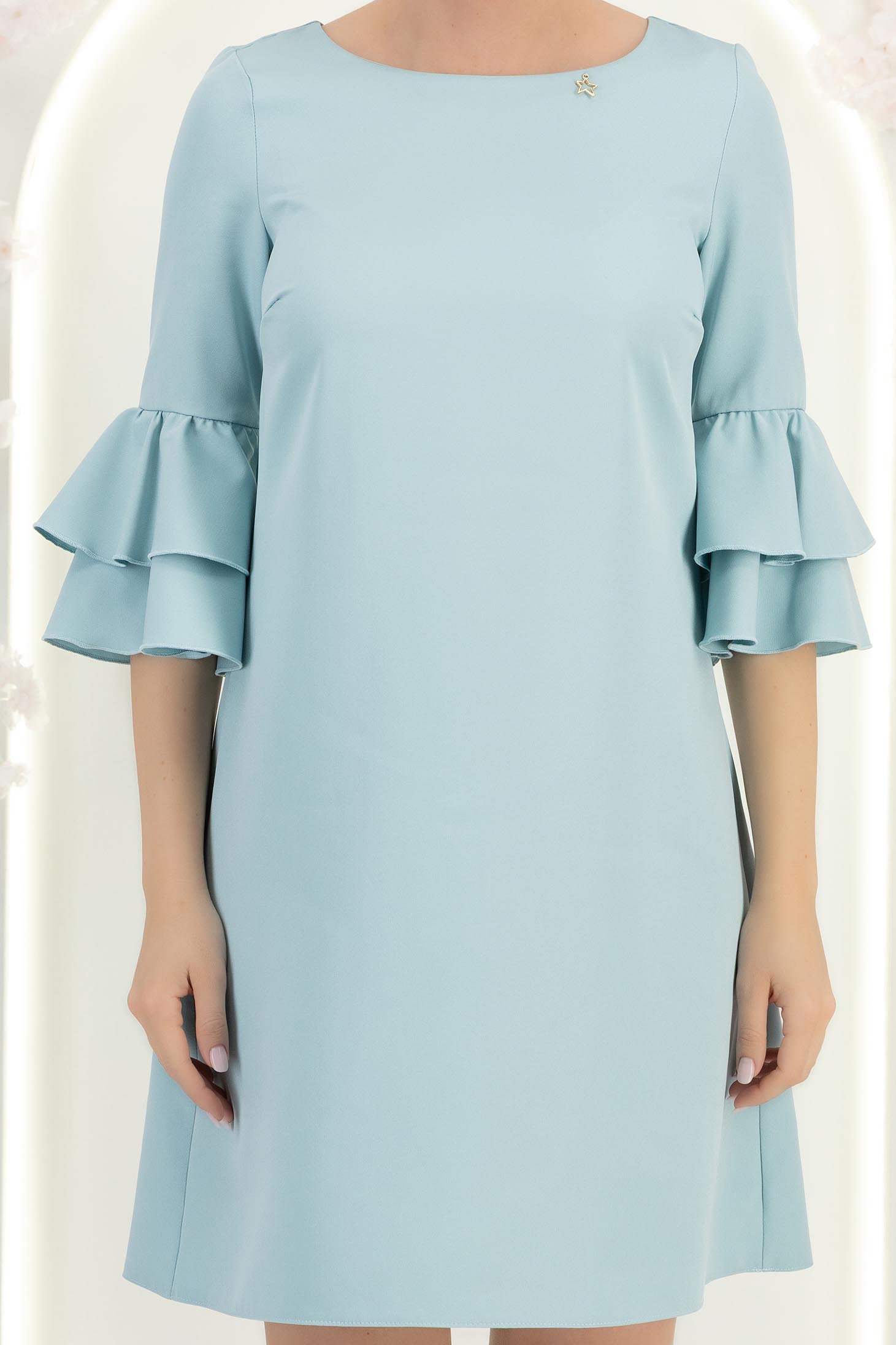 Rochie din stofa mint scurta cu croi larg si mâneci tip clopot - StarShinerS 3 - StarShinerS.ro