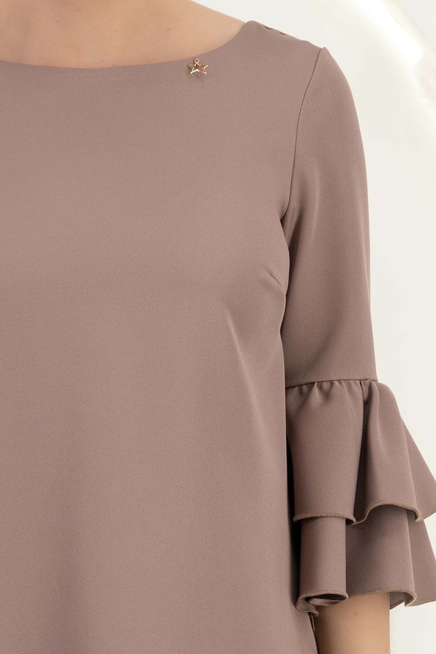 Rochie din stofa mocha scurta cu croi larg si mâneci tip clopot - StarShinerS 5 - StarShinerS.ro