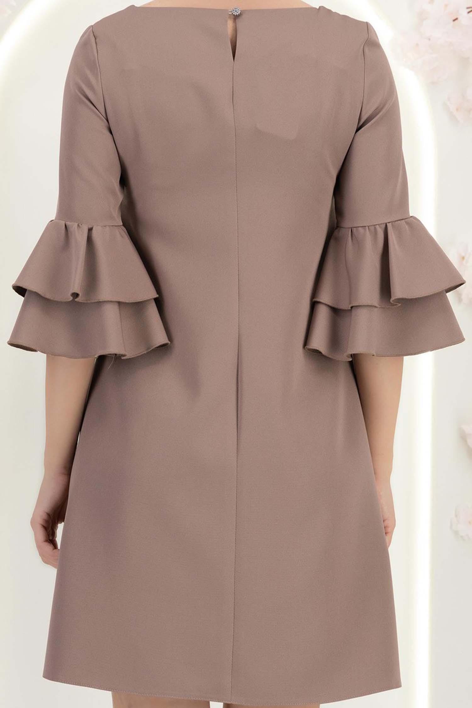 Rochie din stofa mocha scurta cu croi larg si mâneci tip clopot - StarShinerS 6 - StarShinerS.ro