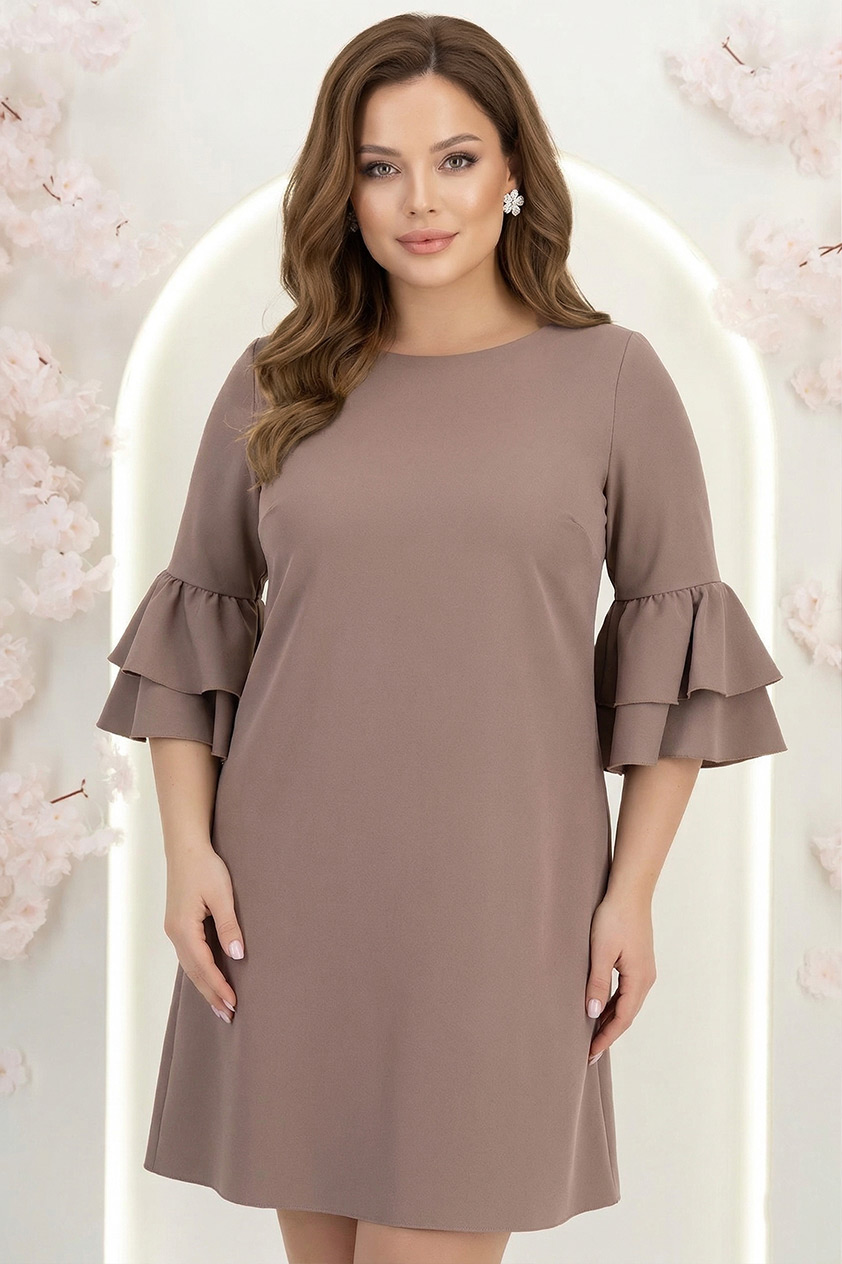 Rochie din stofa mocha scurta cu croi larg si mâneci tip clopot - StarShinerS 1 - StarShinerS.ro