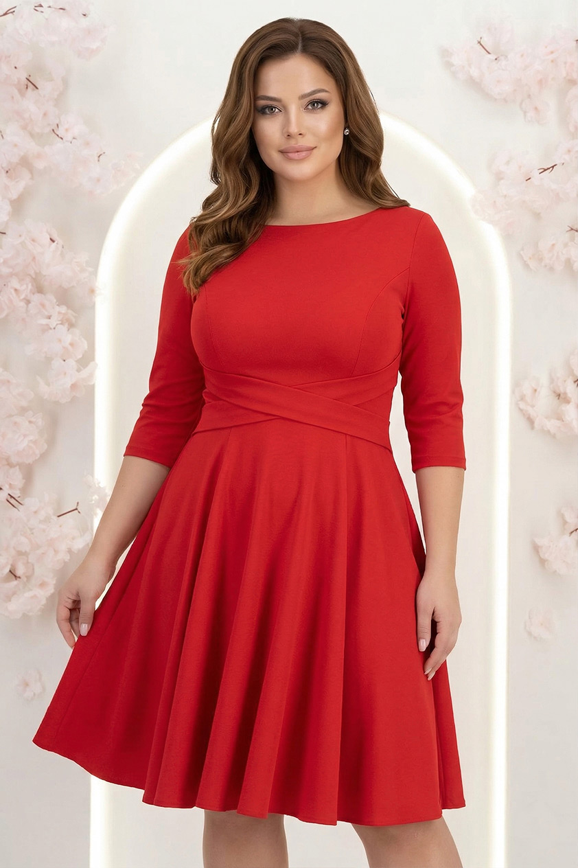 Rochie din modal rosie până la genunchi in clos cu detalii frontale - StarShinerS 1 - StarShinerS.ro