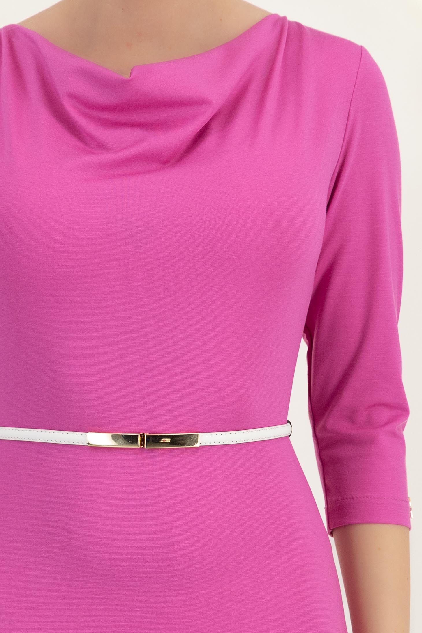Rochie din modal roz midi tip creion cu decolteu cazut si curea - StarShinerS 5 - StarShinerS.ro