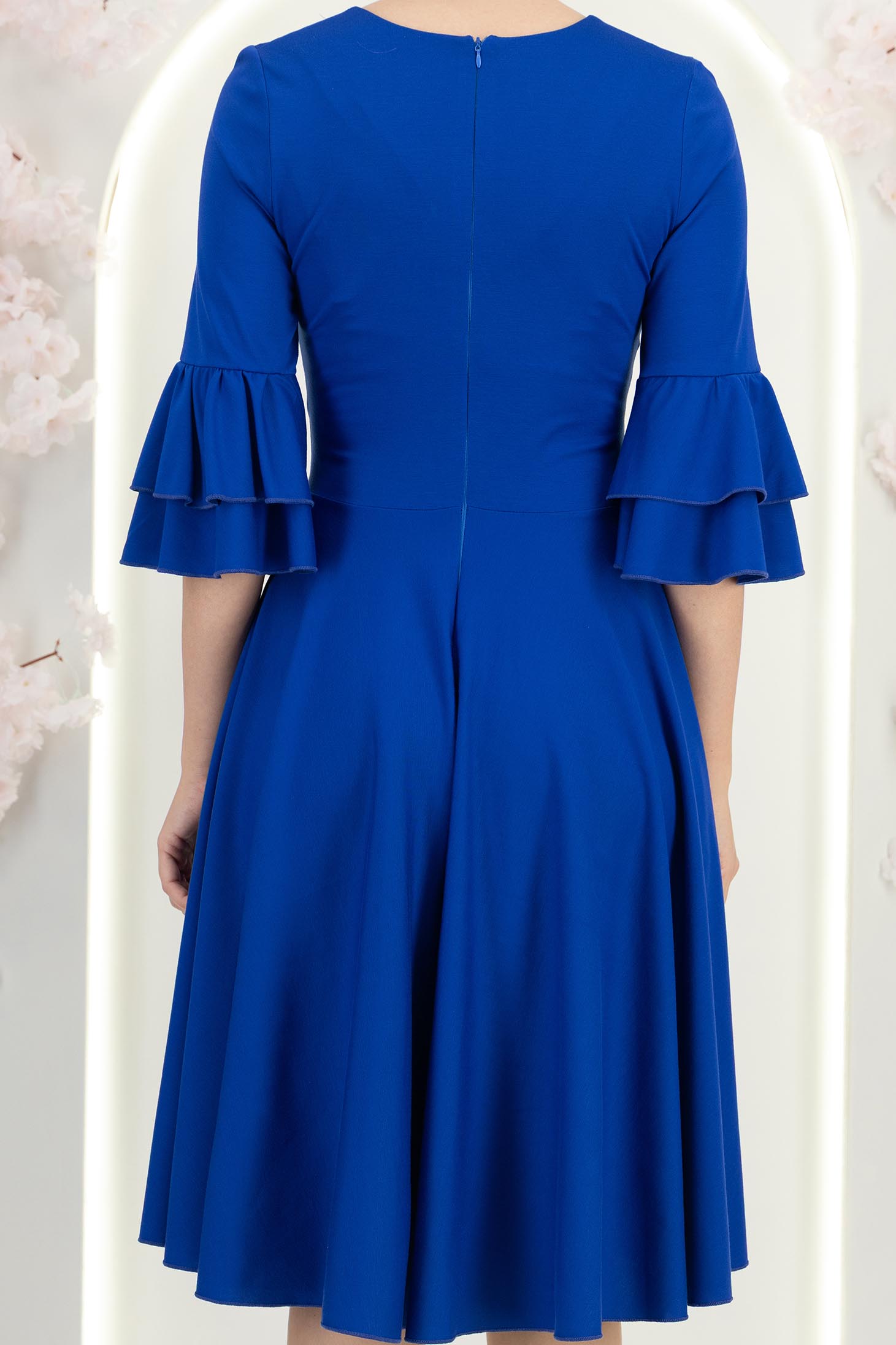 Rochie din modal albastra midi in clos cu mâneci tip clopot - StarShinerS 7 - StarShinerS.ro