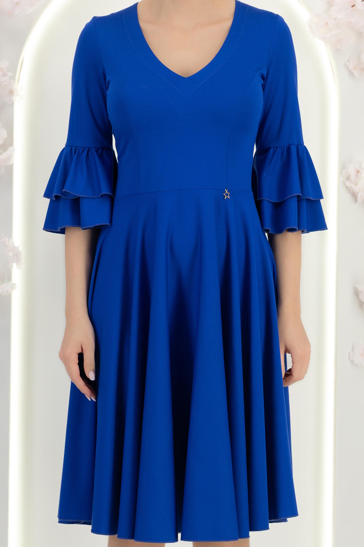 Rochie din modal albastra midi in clos cu mâneci tip clopot - StarShinerS 6 - StarShinerS.ro