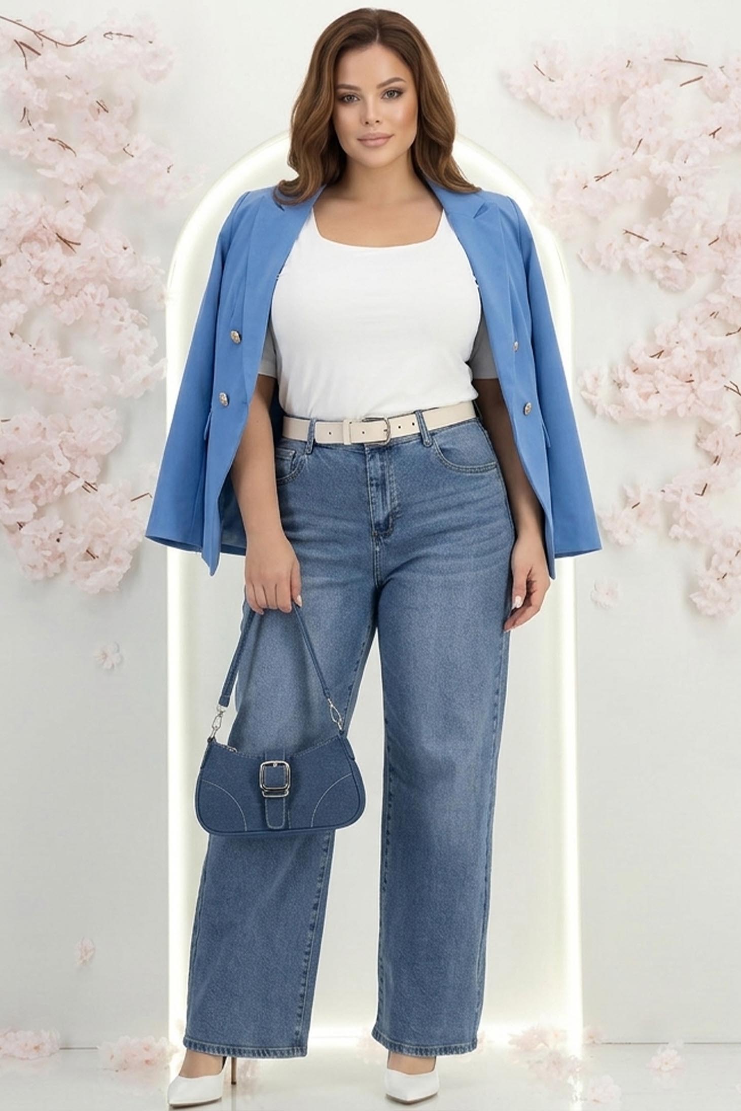 Blugi albastri wide leg cu buzunare laterale si accesoriu tip curea 3 - StarShinerS.ro
