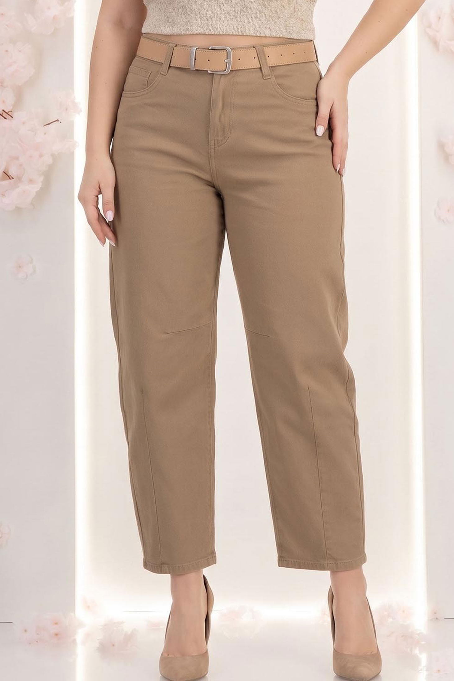 Blugi maro cu talie inalta mom fit cu accesoriu tip curea 2 - StarShinerS.ro