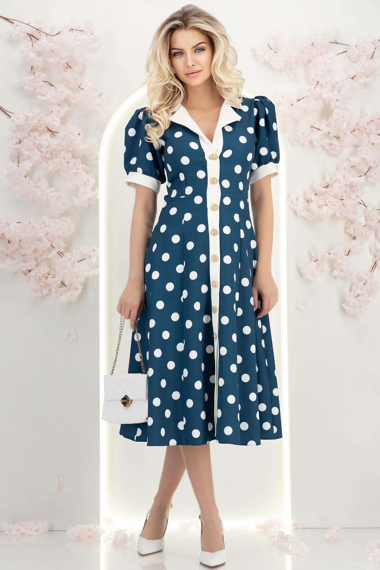 StarShinerS mornarsko plava haljina midi cloche tkanine 7 - StarShinerS.hr