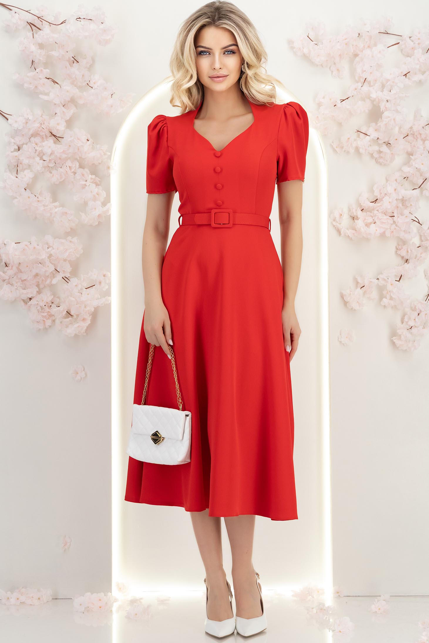 StarShinerS crven haljina cloche midi tkanine 4 - StarShinerS.hr