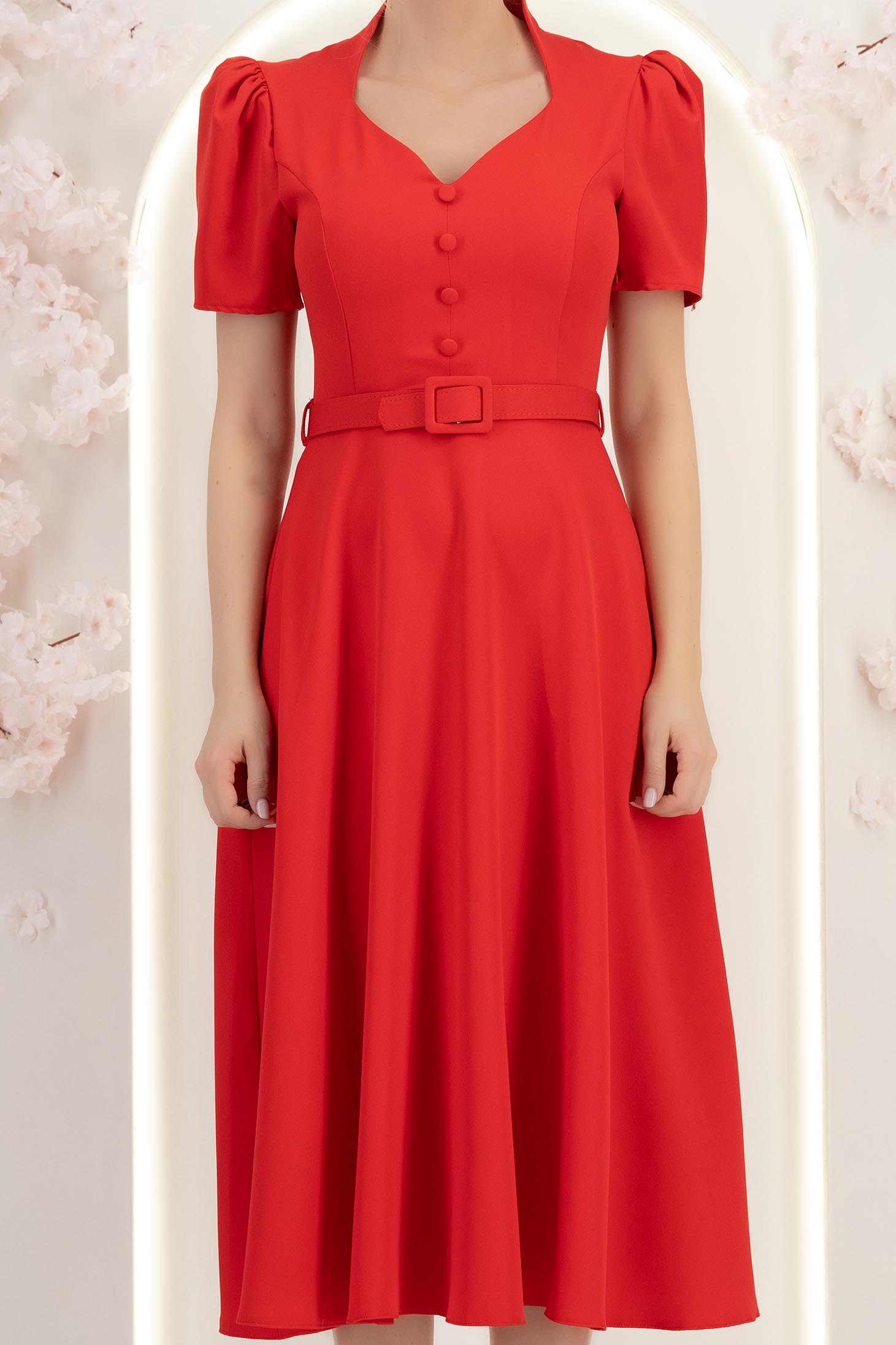 StarShinerS červená šaty zvonový skleník přes koleno elastická látka 6 - StarShinerS.cz