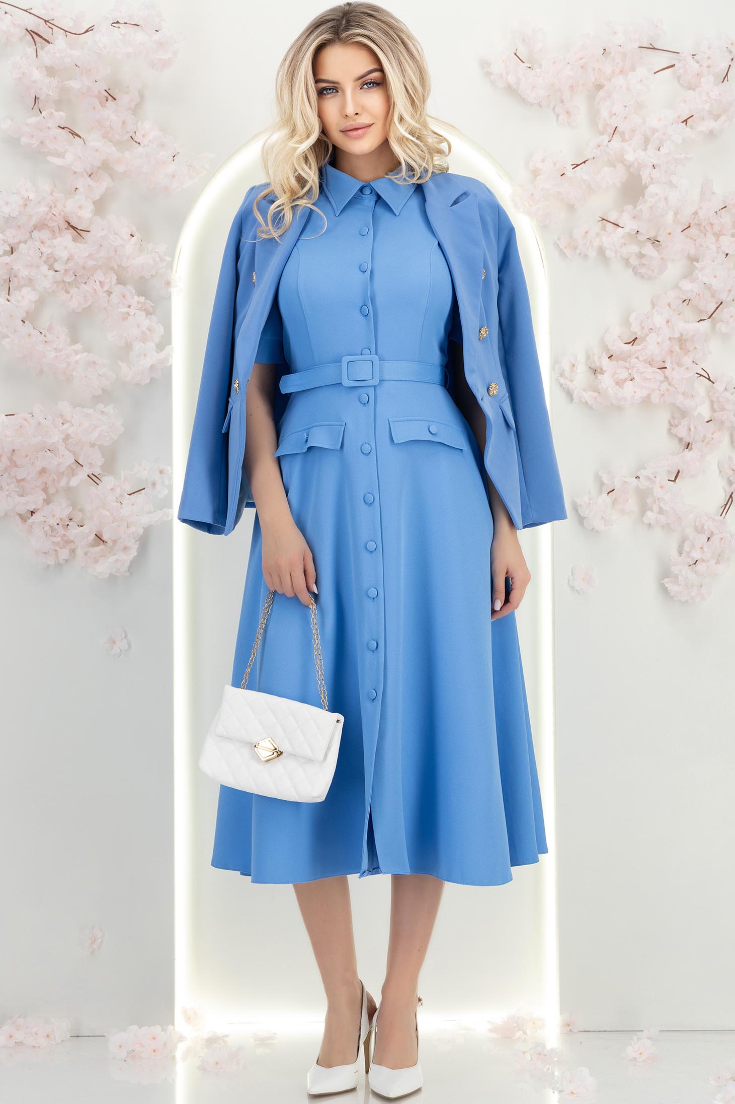 StarShinerS plava svijetla haljina tkanine cloche midi 3 - StarShinerS.hr