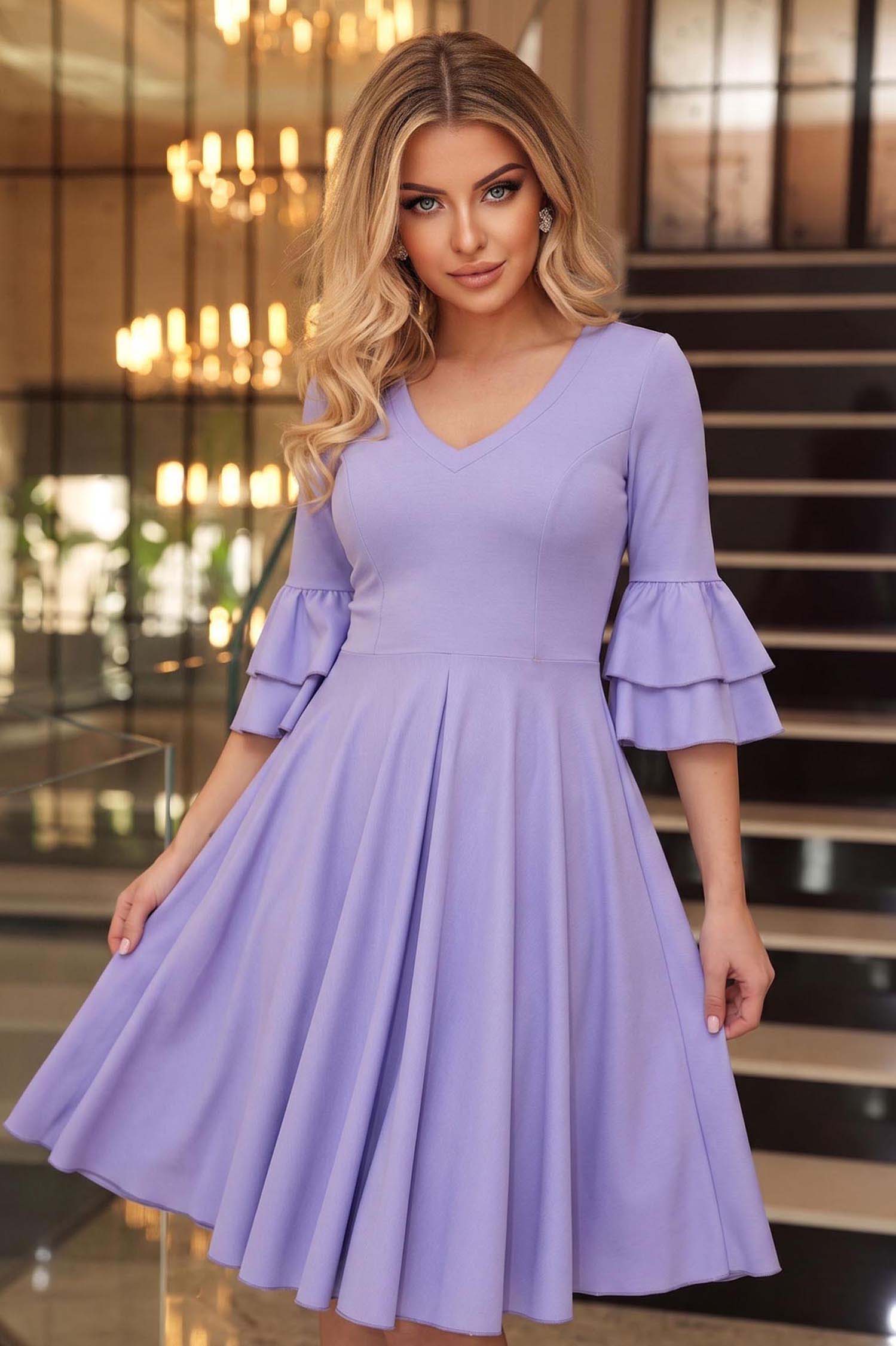 StarShinerS.ro Rochie din modal lila midi in clos cu mâneci tip clopot - StarShinerS