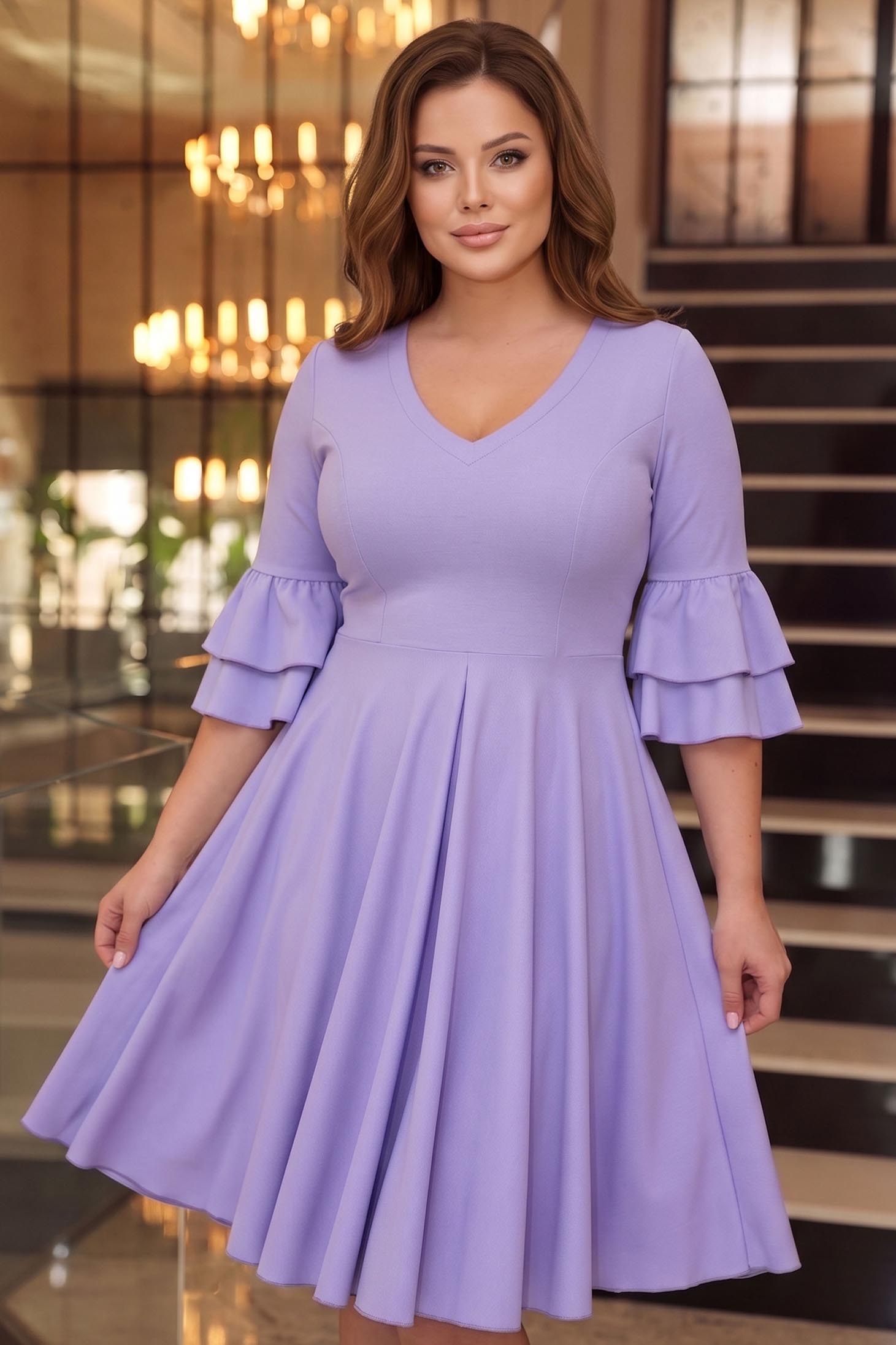 Rochie din modal lila midi in clos cu mâneci tip clopot - StarShinerS 1 - StarShinerS.ro