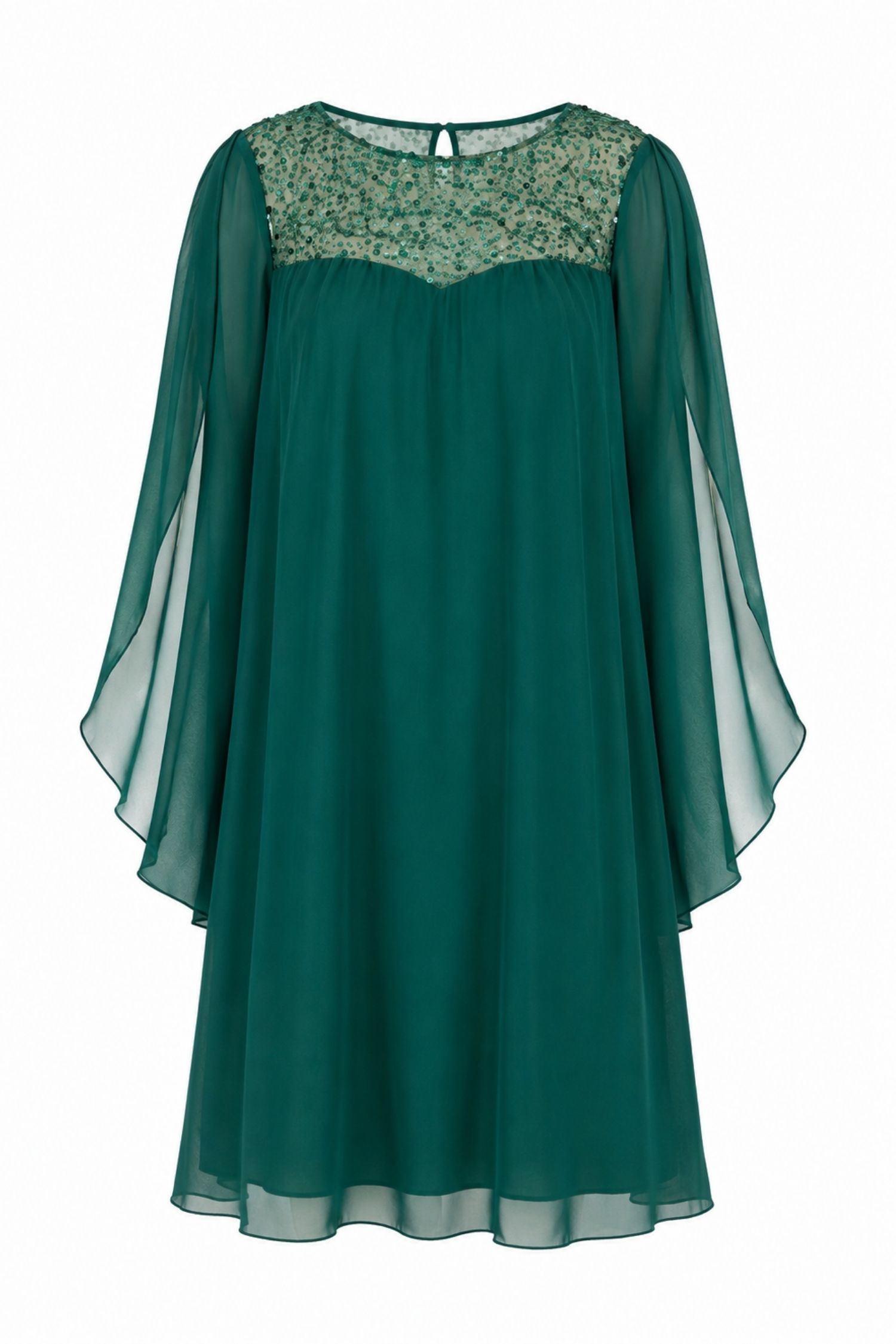Rochie din voal si paiete verde scurta cu croi larg- StarShinerS 4 - StarShinerS.ro