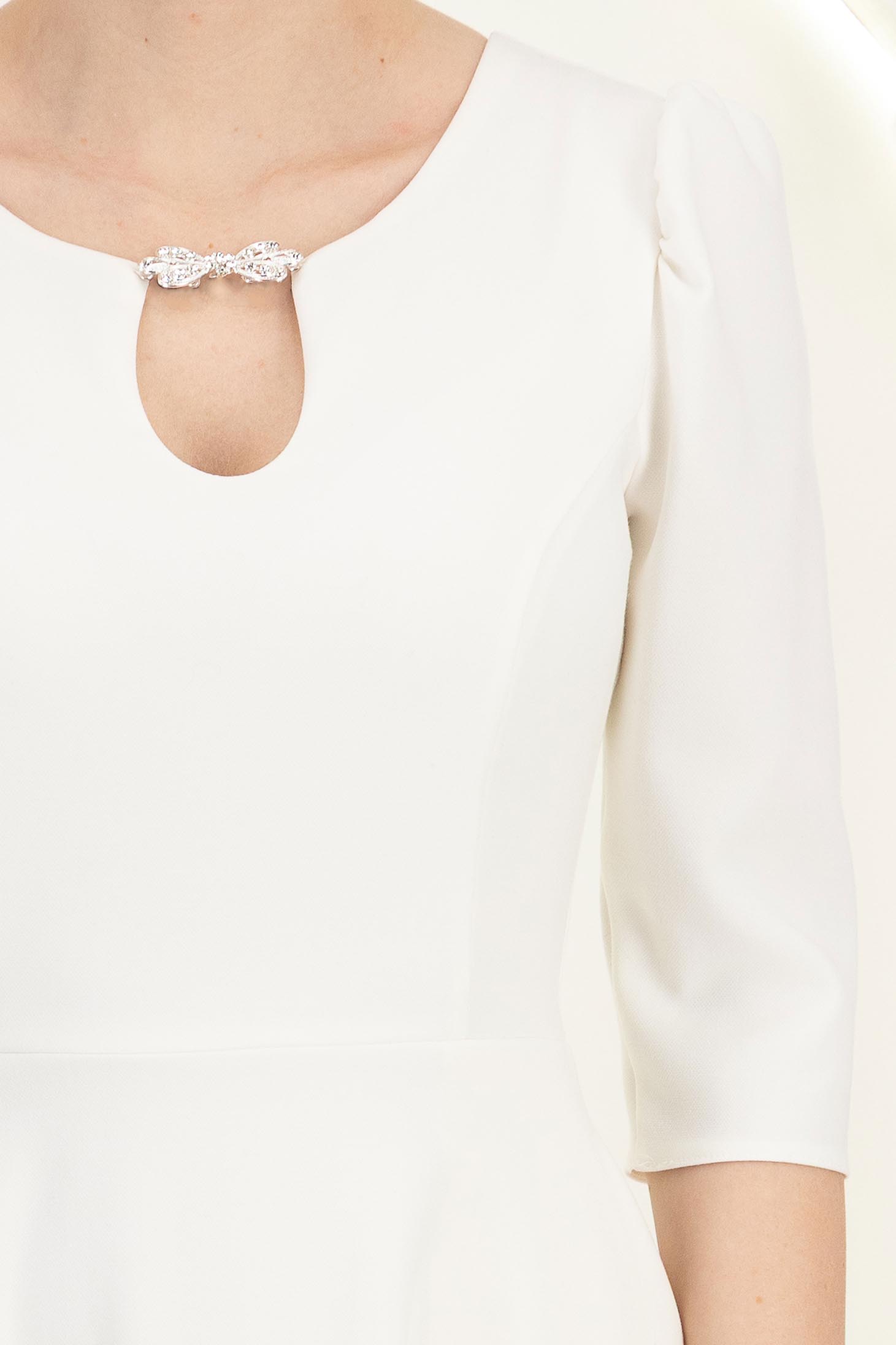 Rochie din stofa premium ivoire midi tip creion cu umeri bufanti si accesoriu argintiu- StarShinerS 5 - StarShinerS.ro