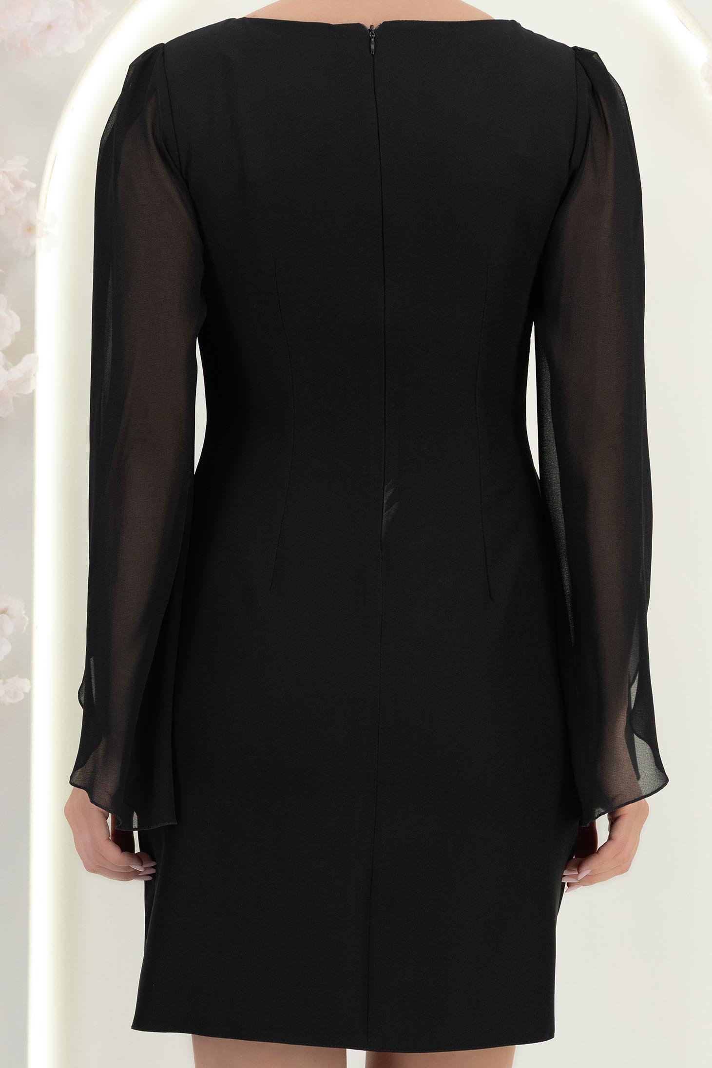 Rochie din stofa neagra cu un croi drept si maneci tip fluture din voal cu aplicatii pe umeri - StarShinerS 5 - StarShinerS.ro