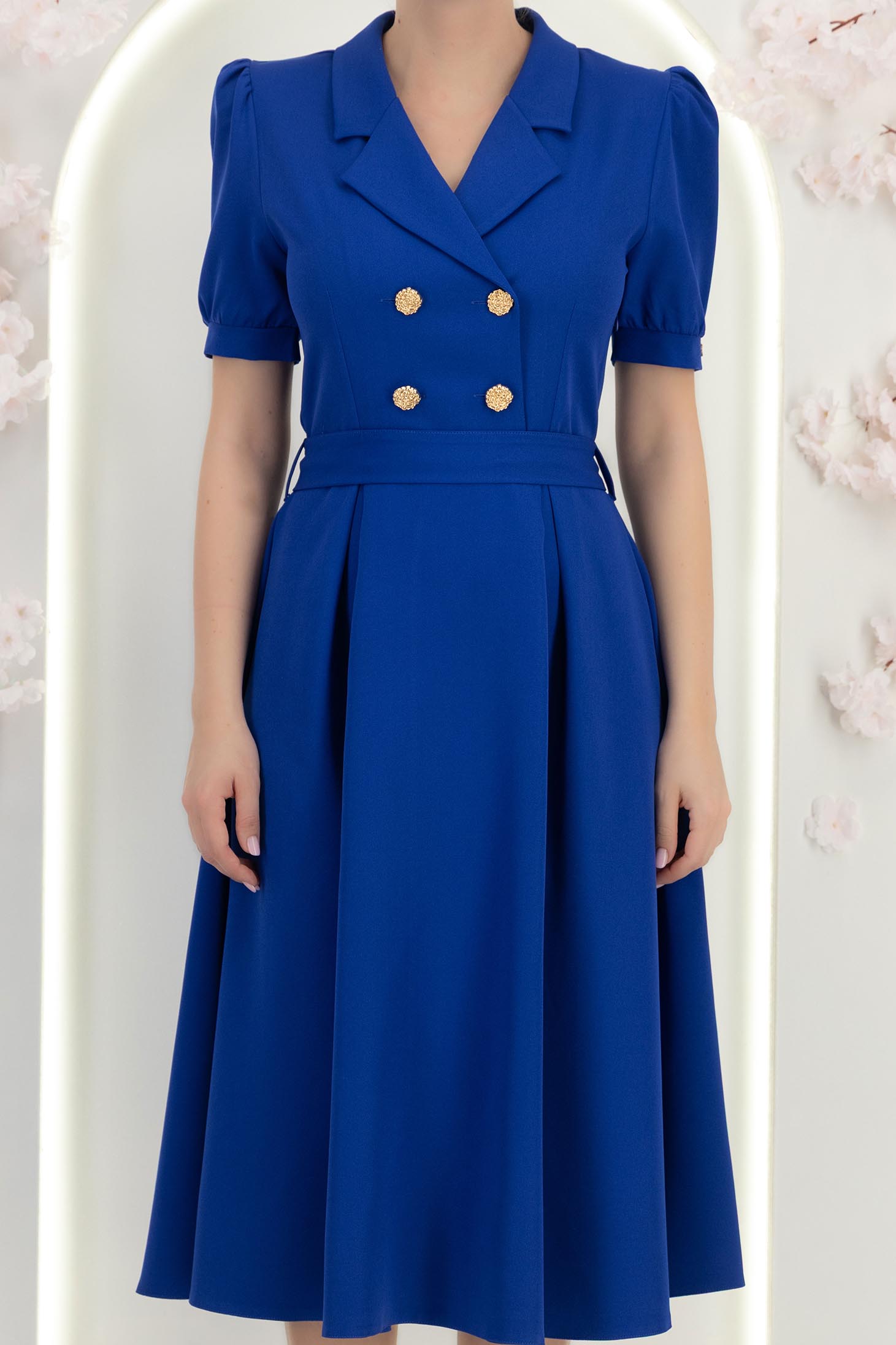 Rochie din stofa albastra midi in clos accesorizata cu nasturi decorativi aurii - StarShinerS 6 - StarShinerS.ro