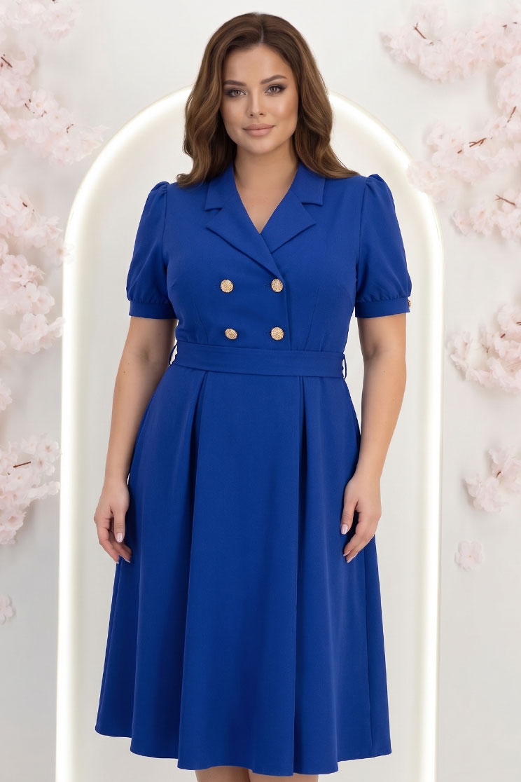 Rochie din stofa albastra midi in clos accesorizata cu nasturi decorativi aurii - StarShinerS 1 - StarShinerS.ro