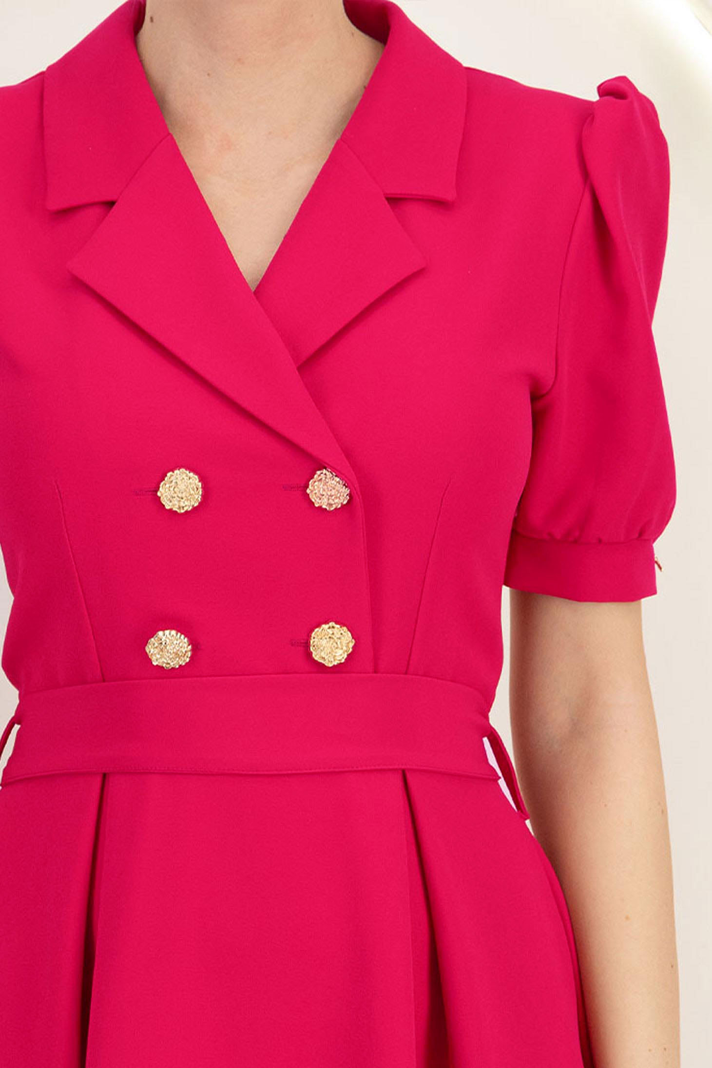 Rochie din stofa fuchsia midi in clos accesorizata cu nasturi decorativi aurii - StarShinerS 5 - StarShinerS.ro