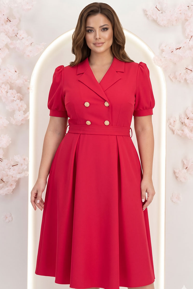 Rochie din stofa fuchsia midi in clos accesorizata cu nasturi decorativi aurii - StarShinerS 1 - StarShinerS.ro
