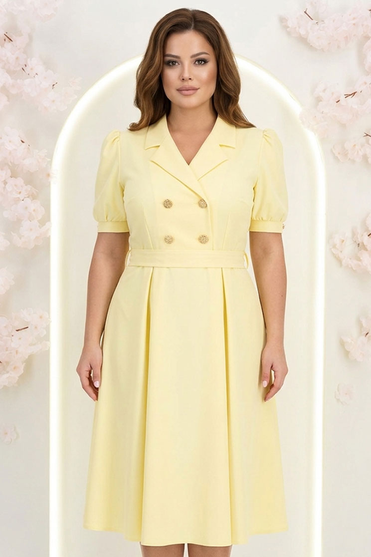 Rochie din stofa galbena midi in clos accesorizata cu nasturi decorativi aurii - StarShinerS 1 - StarShinerS.ro