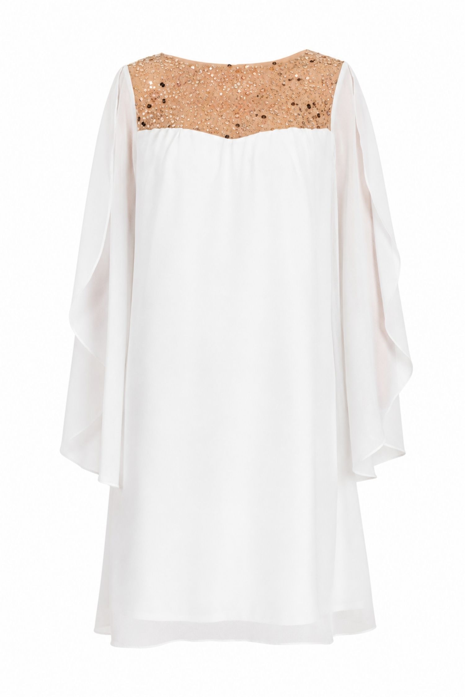 Rochie din voal si paiete ivoire scurta cu croi larg- StarShinerS 4 - StarShinerS.ro